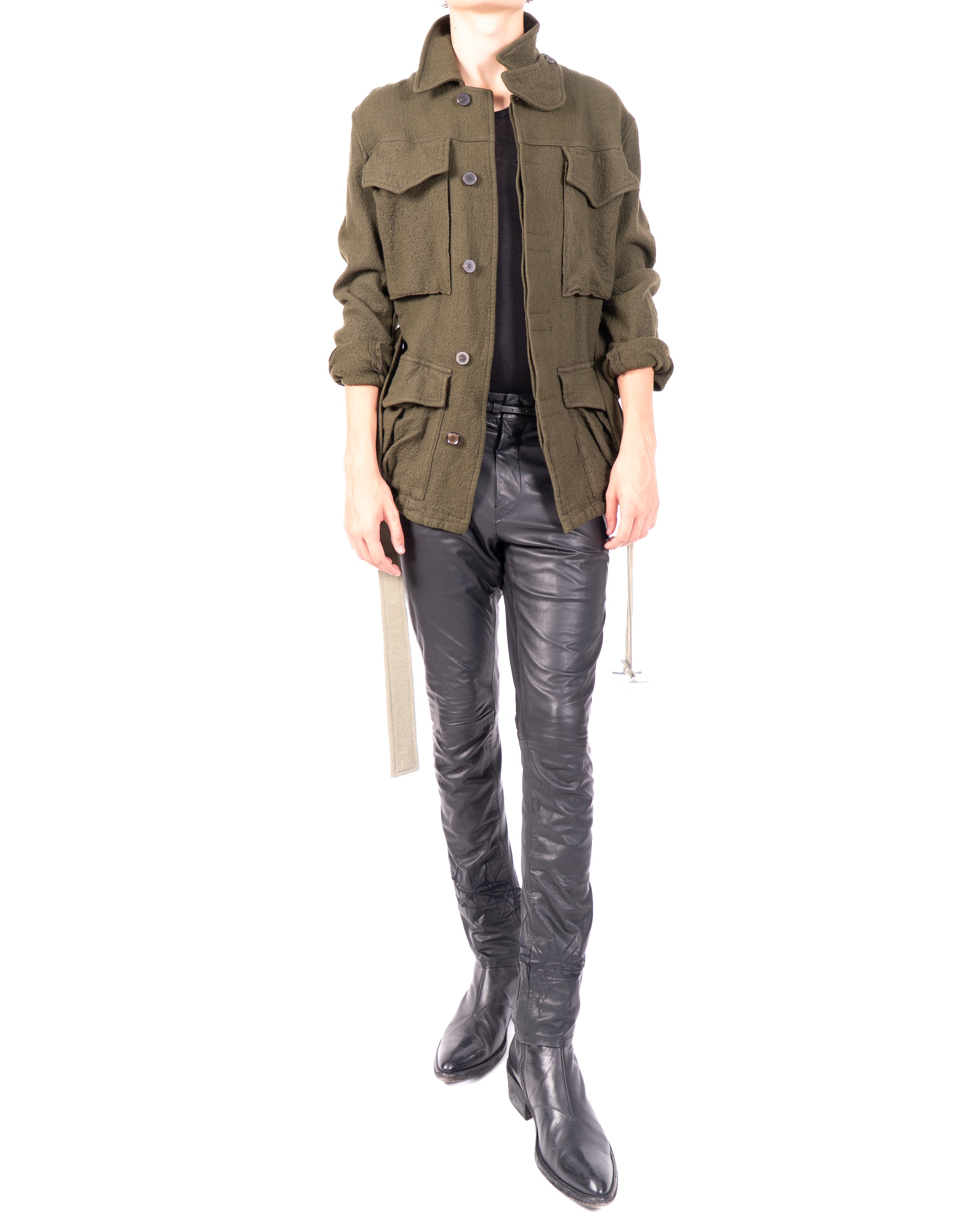 FW16 Belted Safari Jacket in Khaki Wool