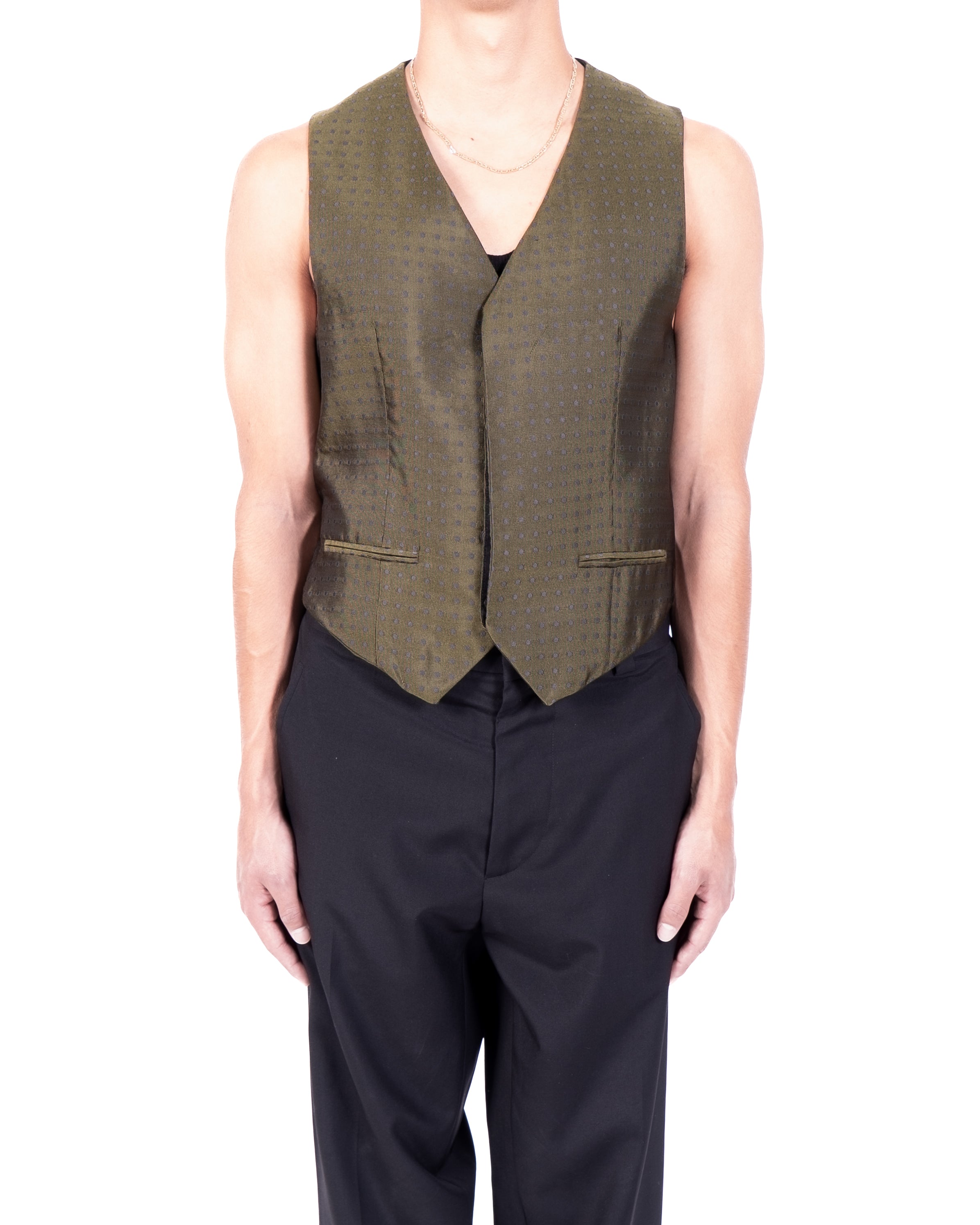 SS14 Classic Waistcoat in Khaki Polka Dot Silk Jacquard