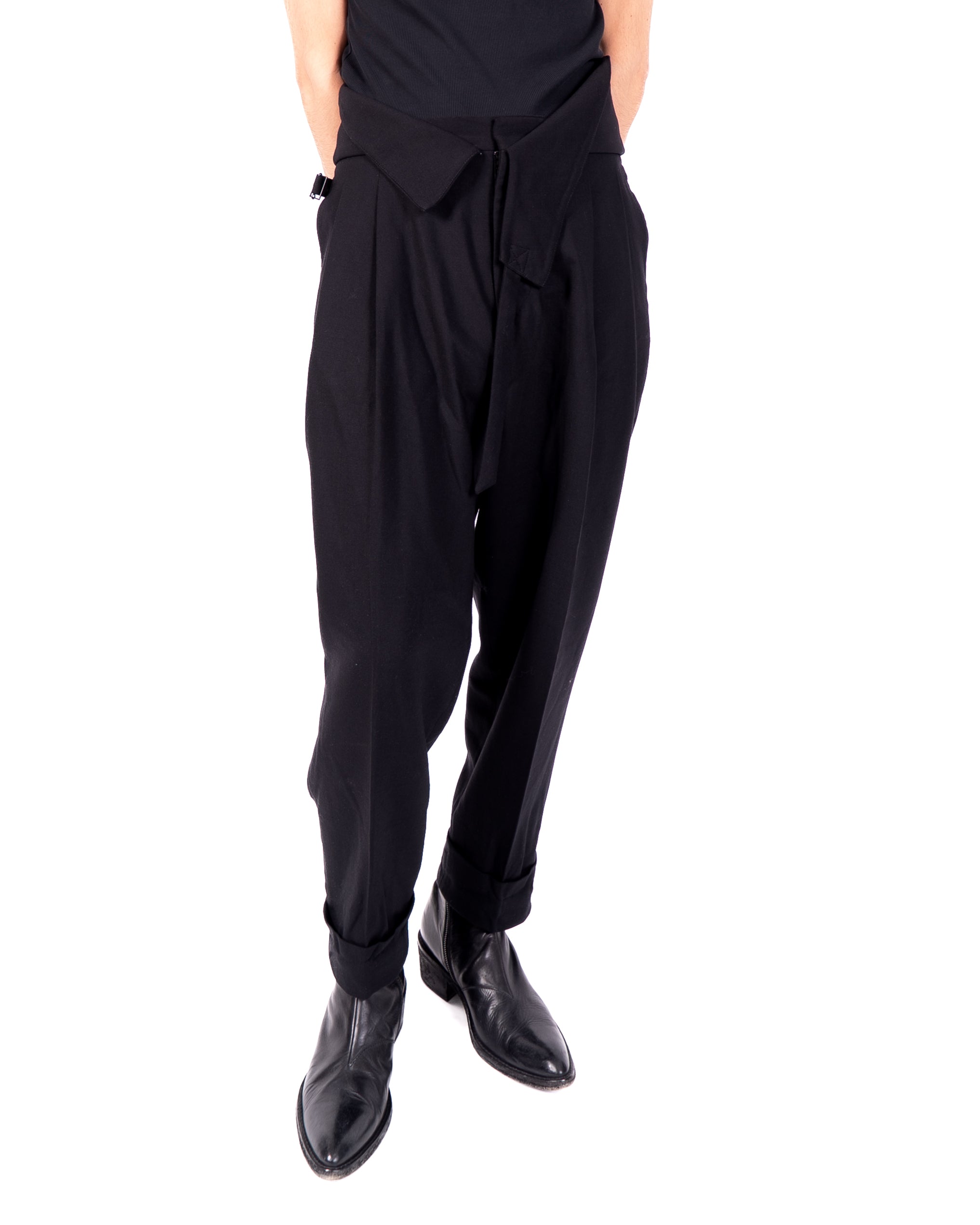 FW15 Foldover Waistband Trousers in  Black Wool