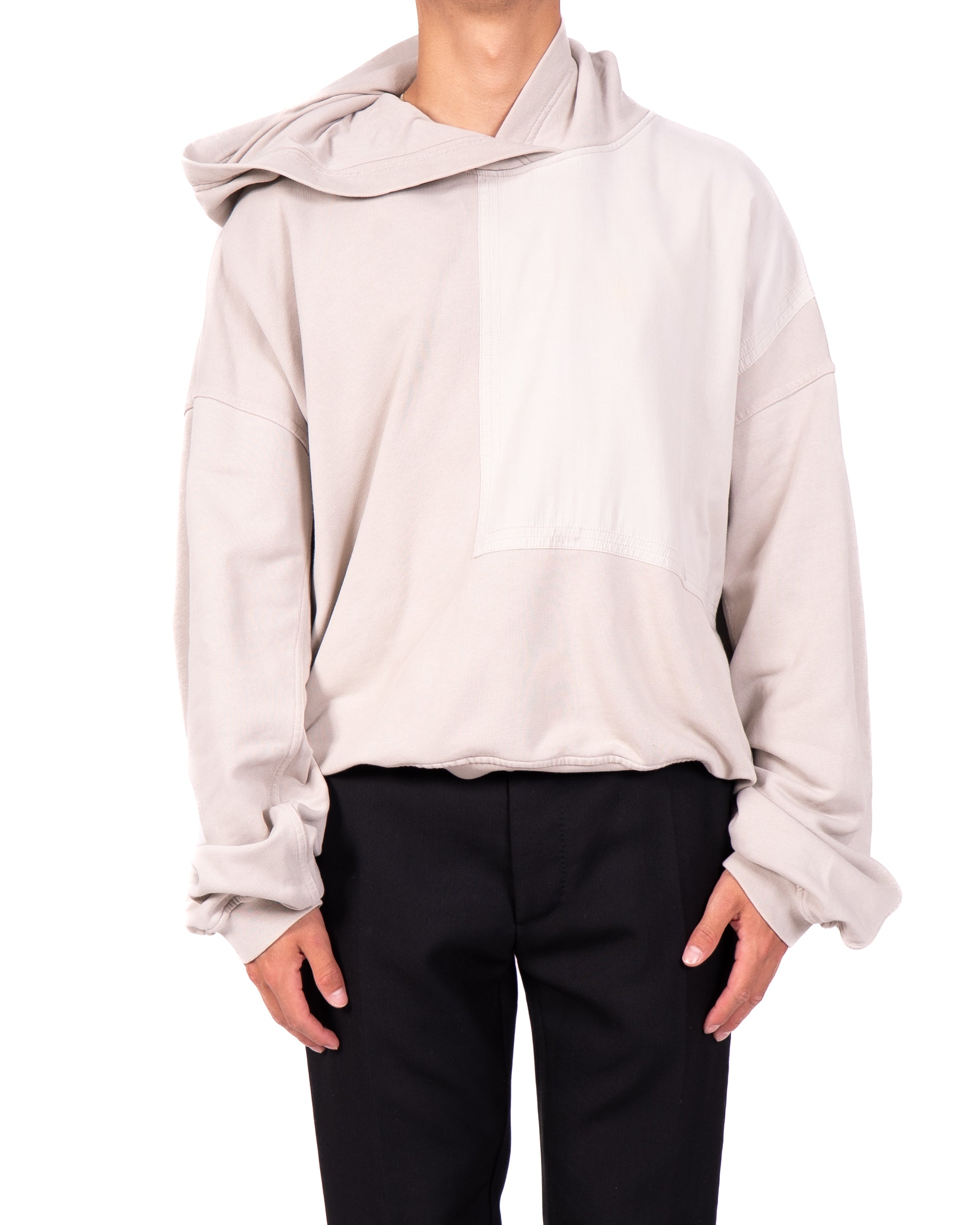 SS20 Oversized Panelled Perth Hoodie in Grey Cotton
