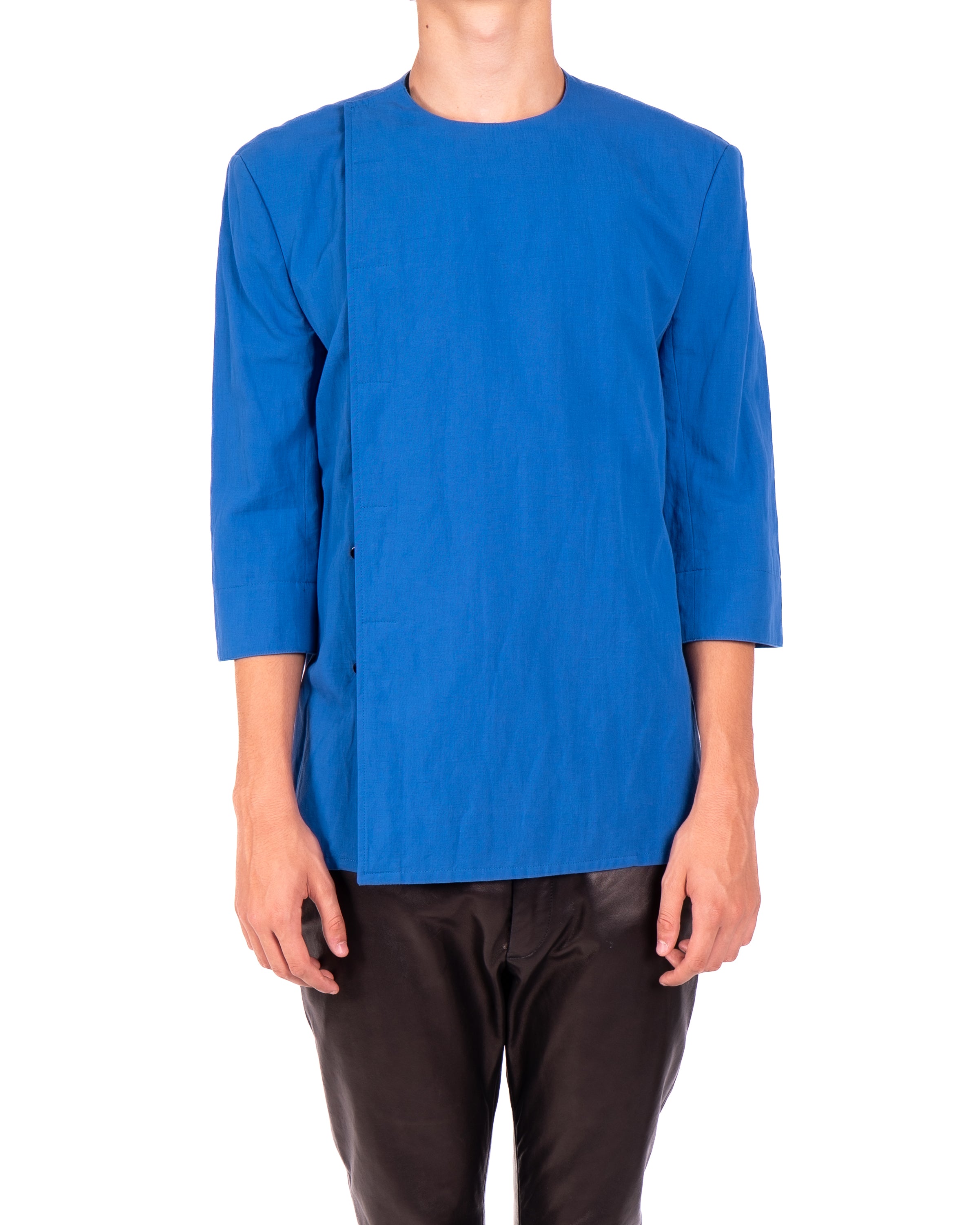 SS19 3/4 Sleeve Boxy Shirt in Blue Cotton