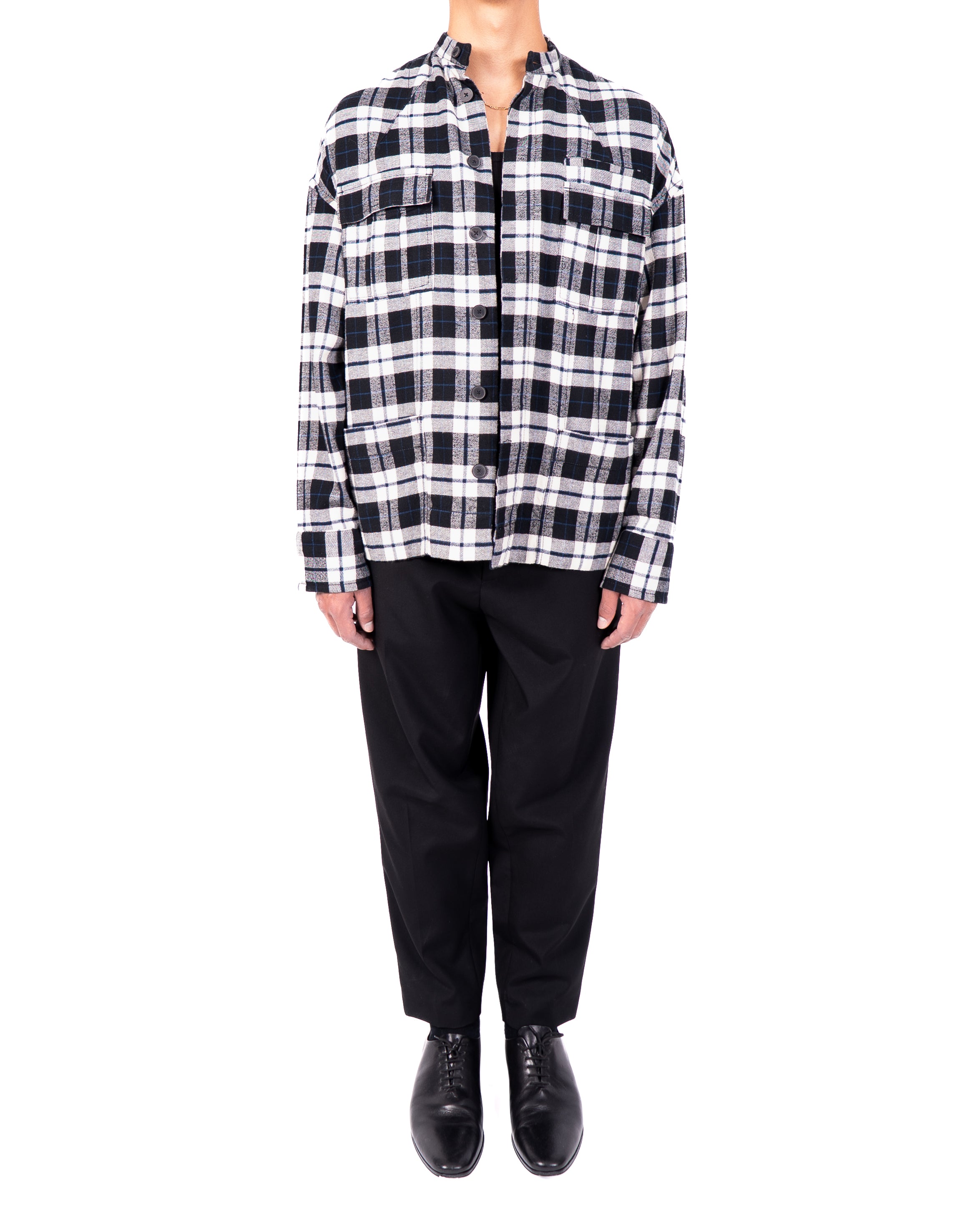 FW17 Oversized Mandarin Shirt in Black & White Flannel Wool