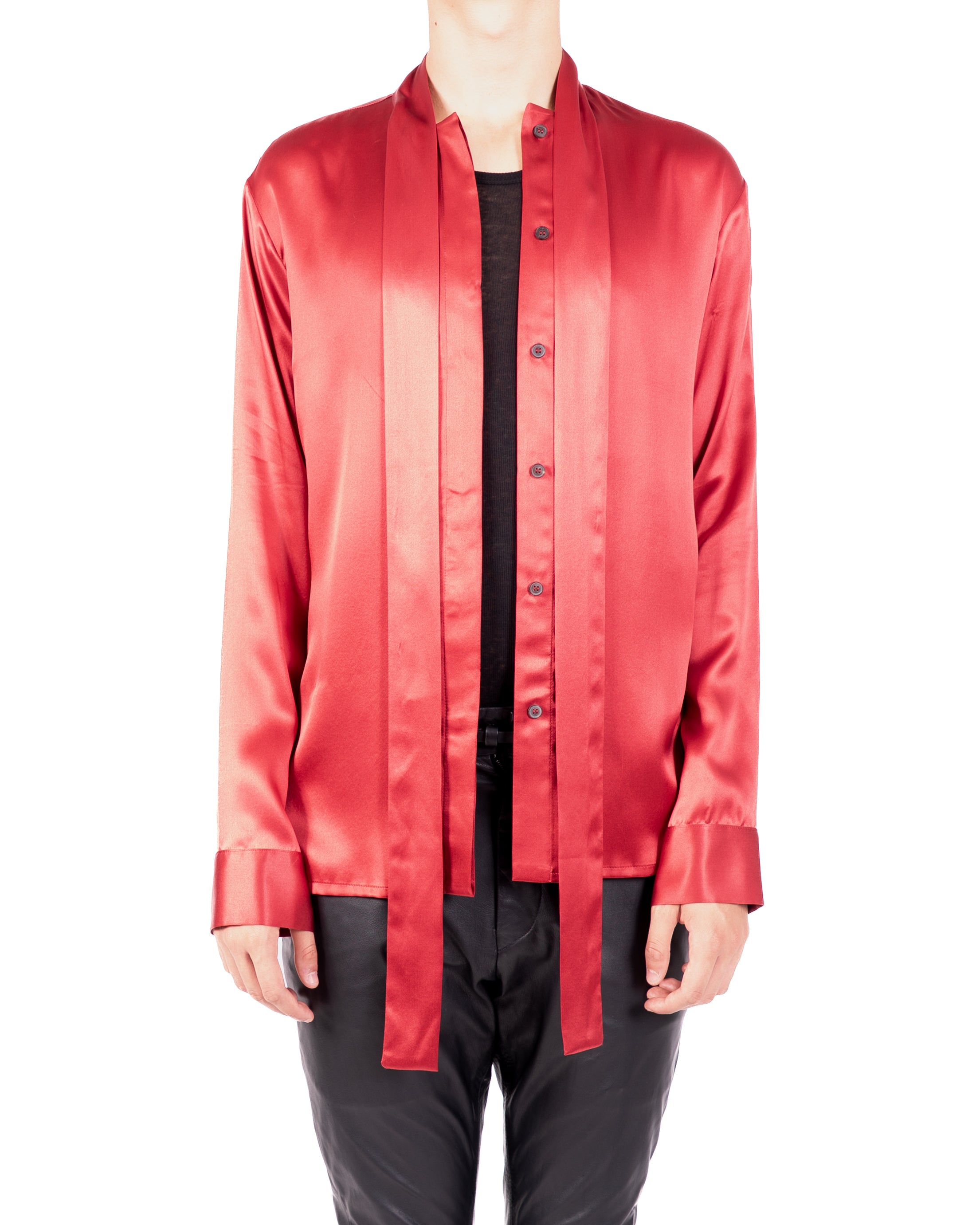 FW18 Red Silk Scarf Collar Shirt