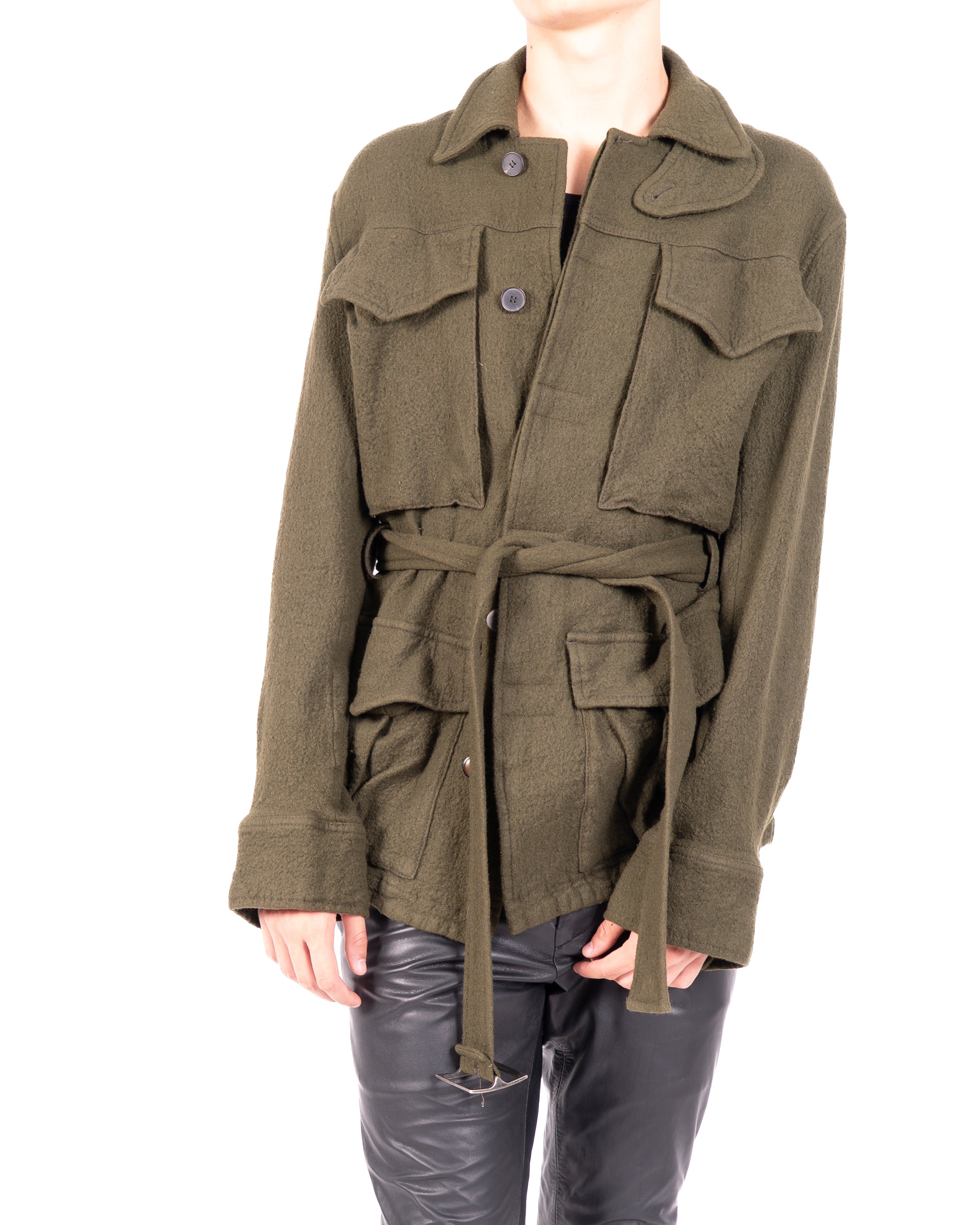FW16 Belted Safari Jacket in Khaki Wool