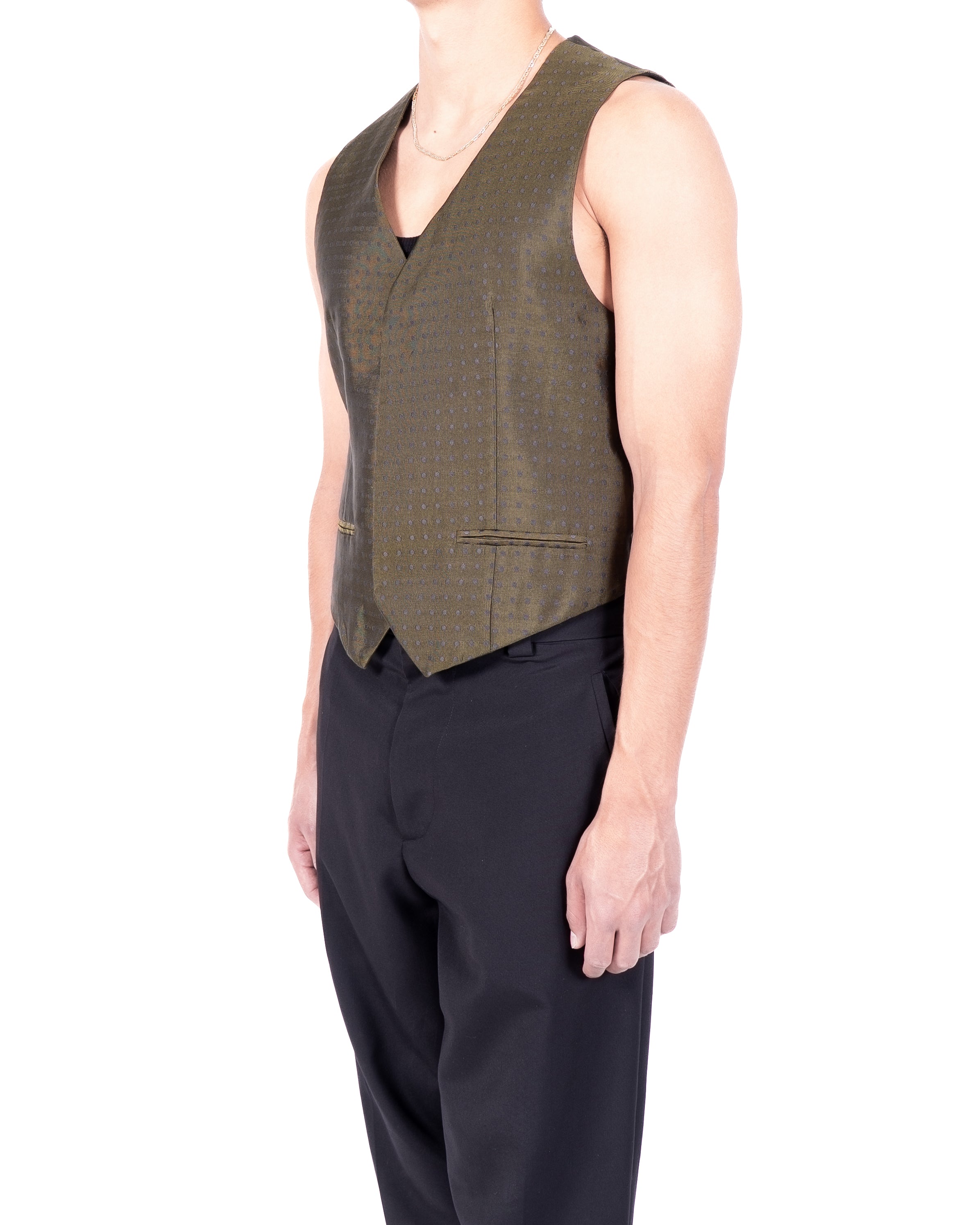 SS14 Classic Waistcoat in Khaki Polka Dot Silk Jacquard