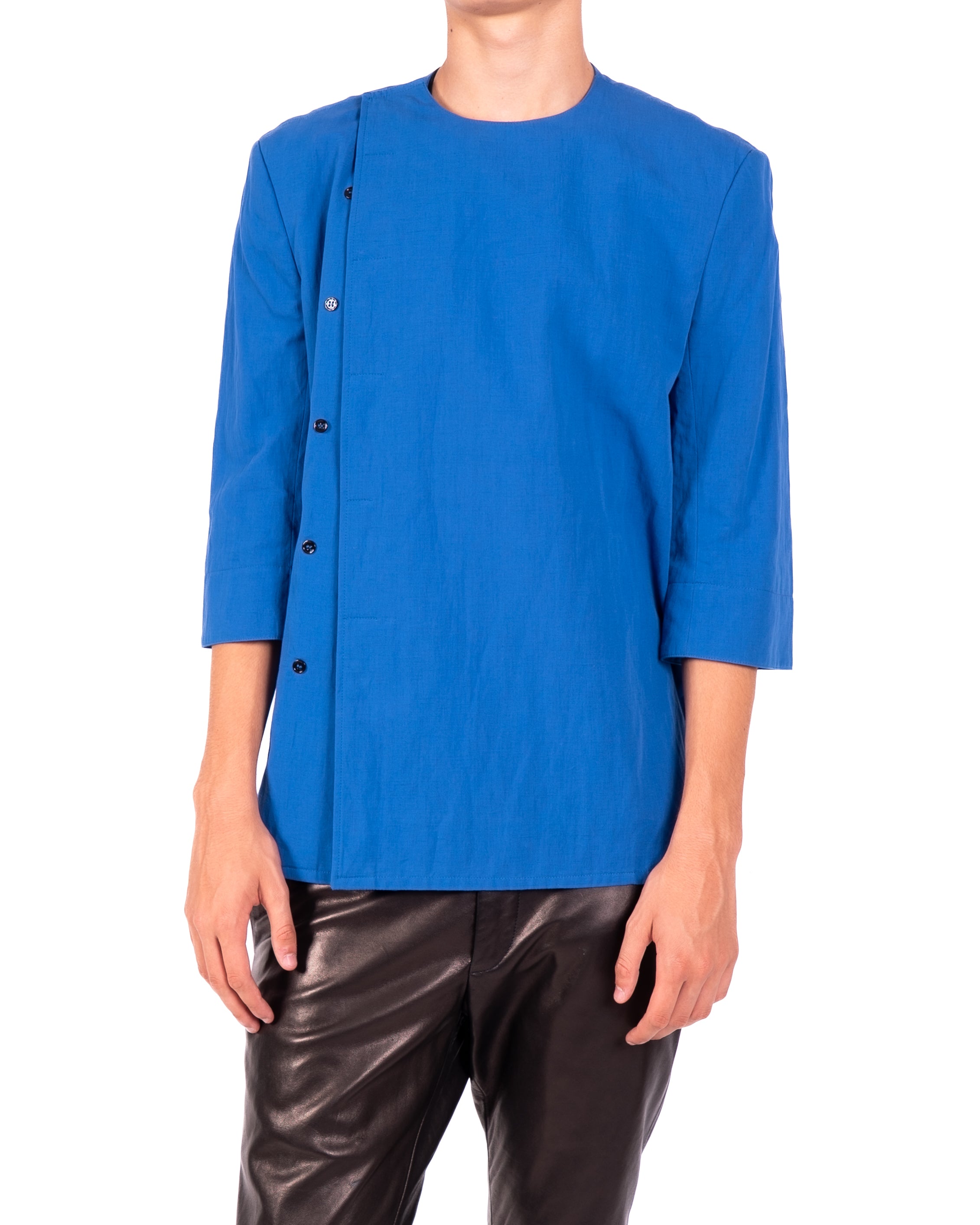 SS19 3/4 Sleeve Boxy Shirt in Blue Cotton