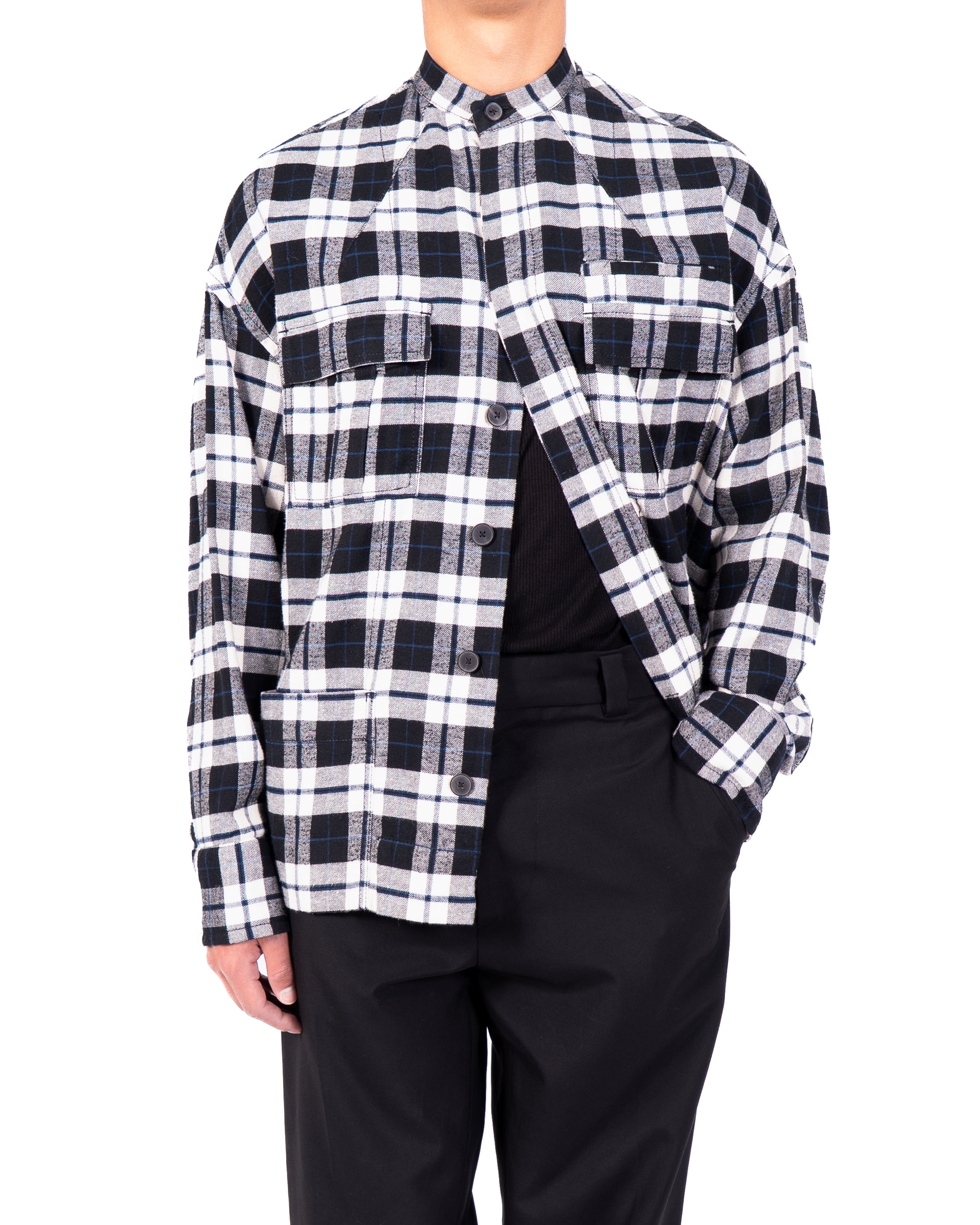 FW17 Oversized Mandarin Shirt in Black & White Flannel Wool