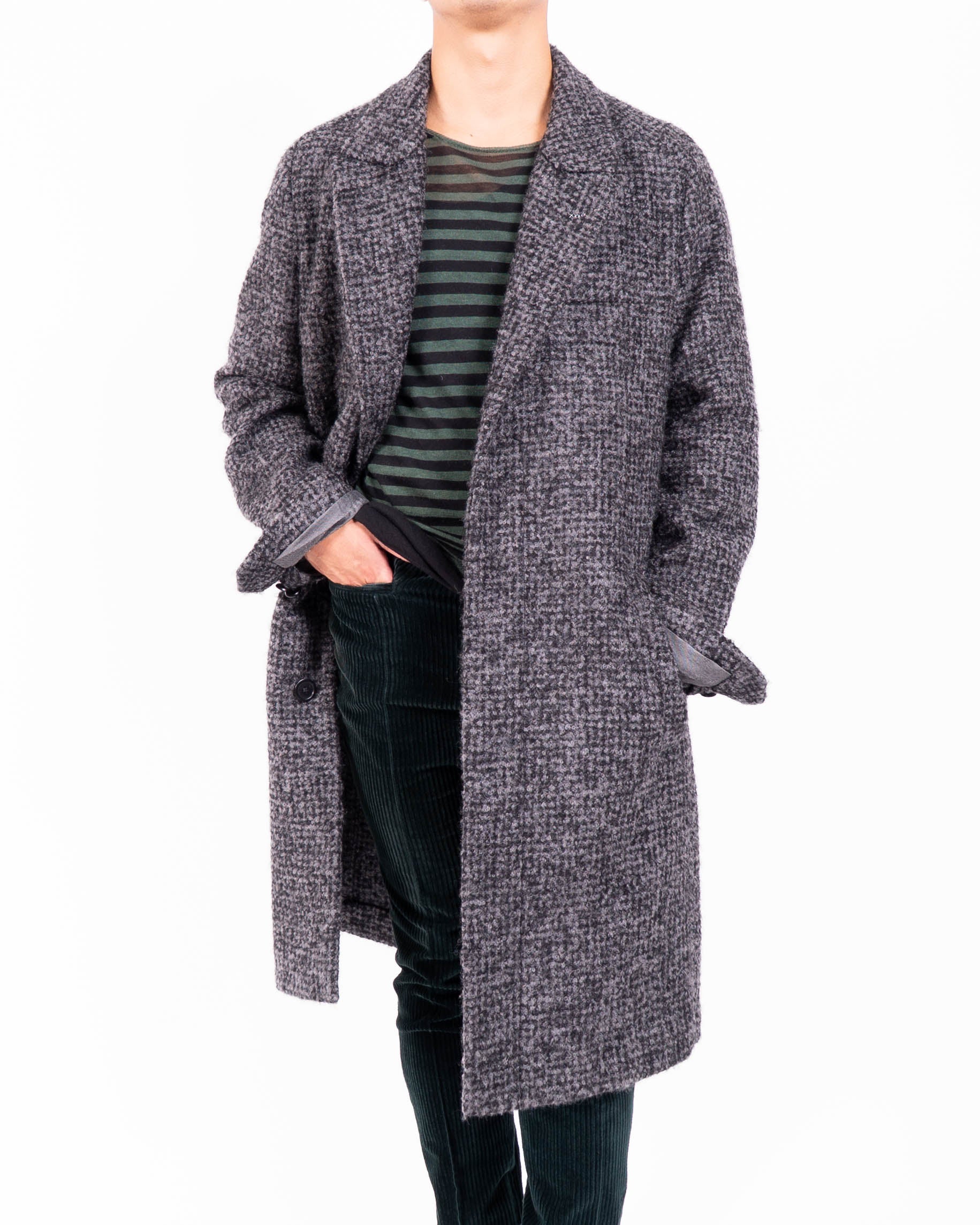 FW16 Slouchy Coat in Grey Boucle Houndstooth Wool