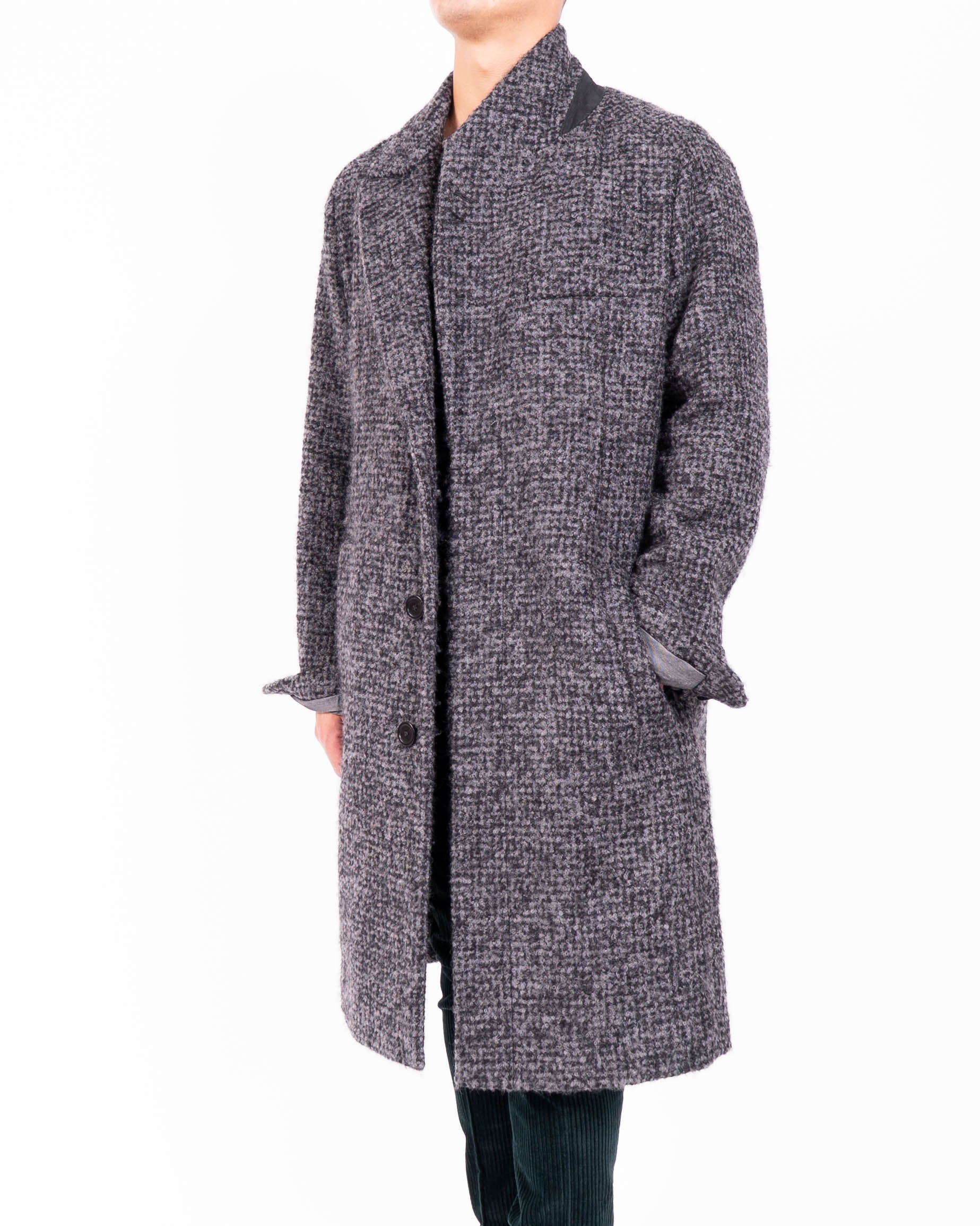 FW16 Slouchy Coat in Grey Boucle Houndstooth Wool