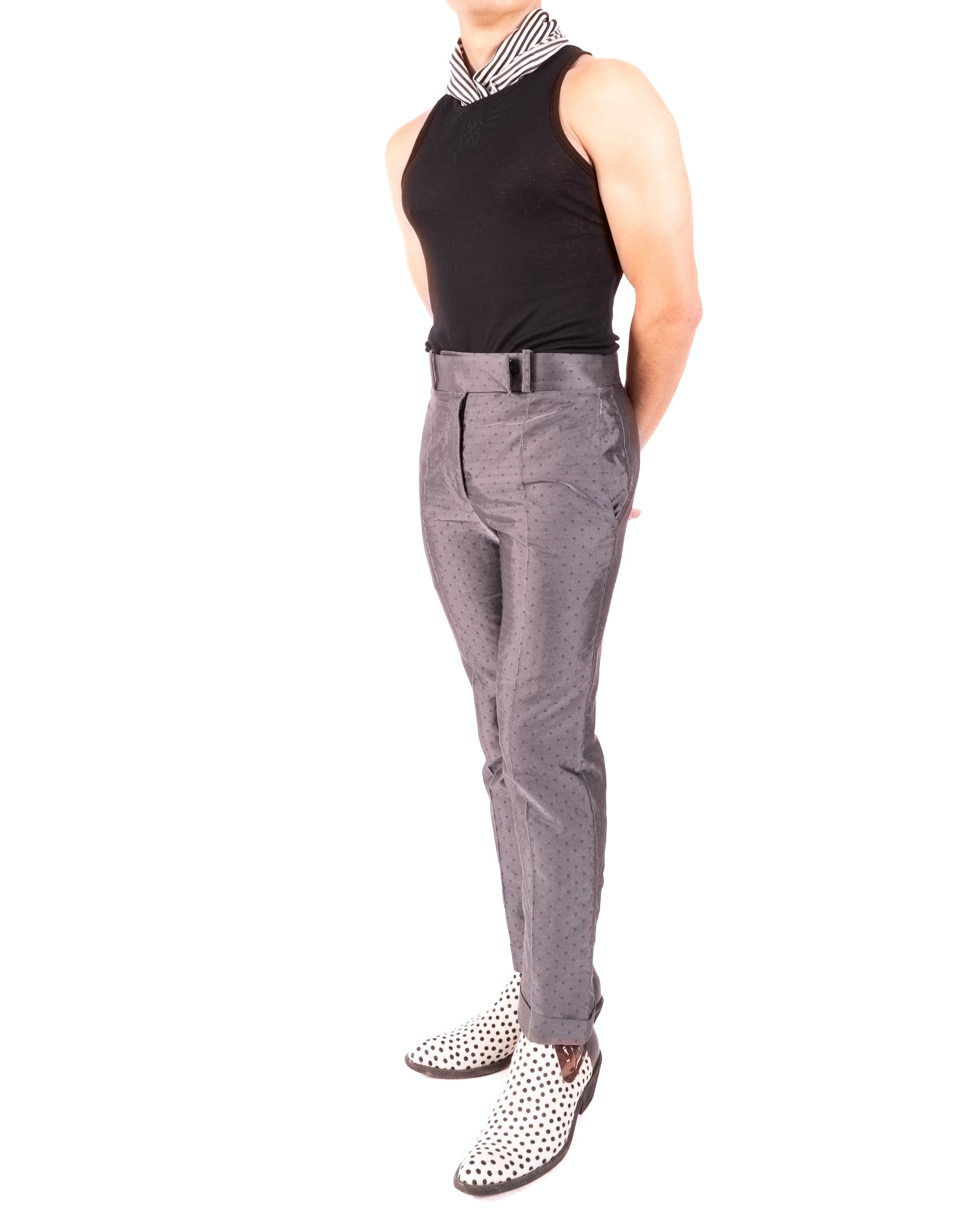 SS18 Polka Dot Trousers in Grey Silk Jacquard