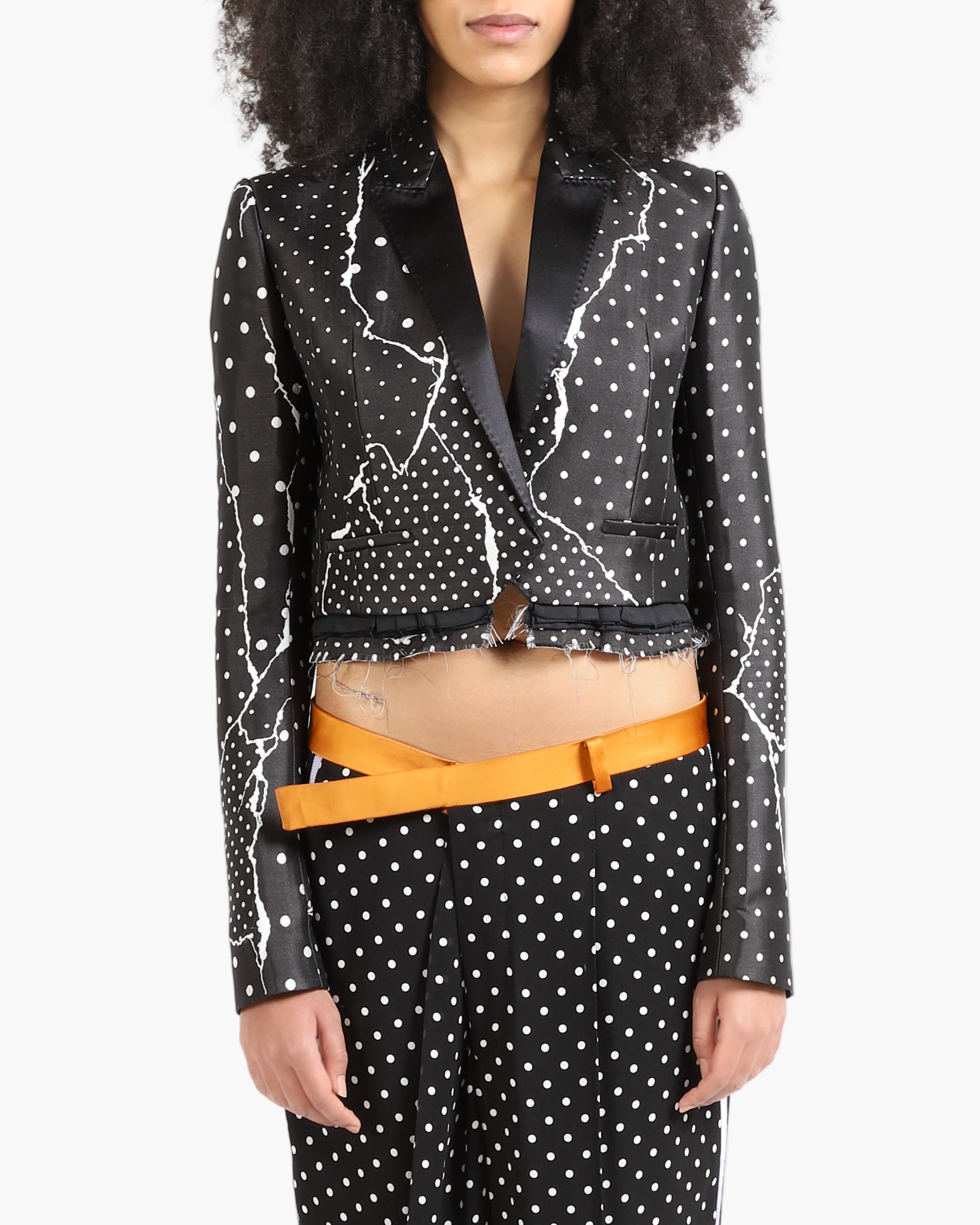 SS18 Tailored Cropped Blazer in Disturbed Polka Dot Silk Jacquard