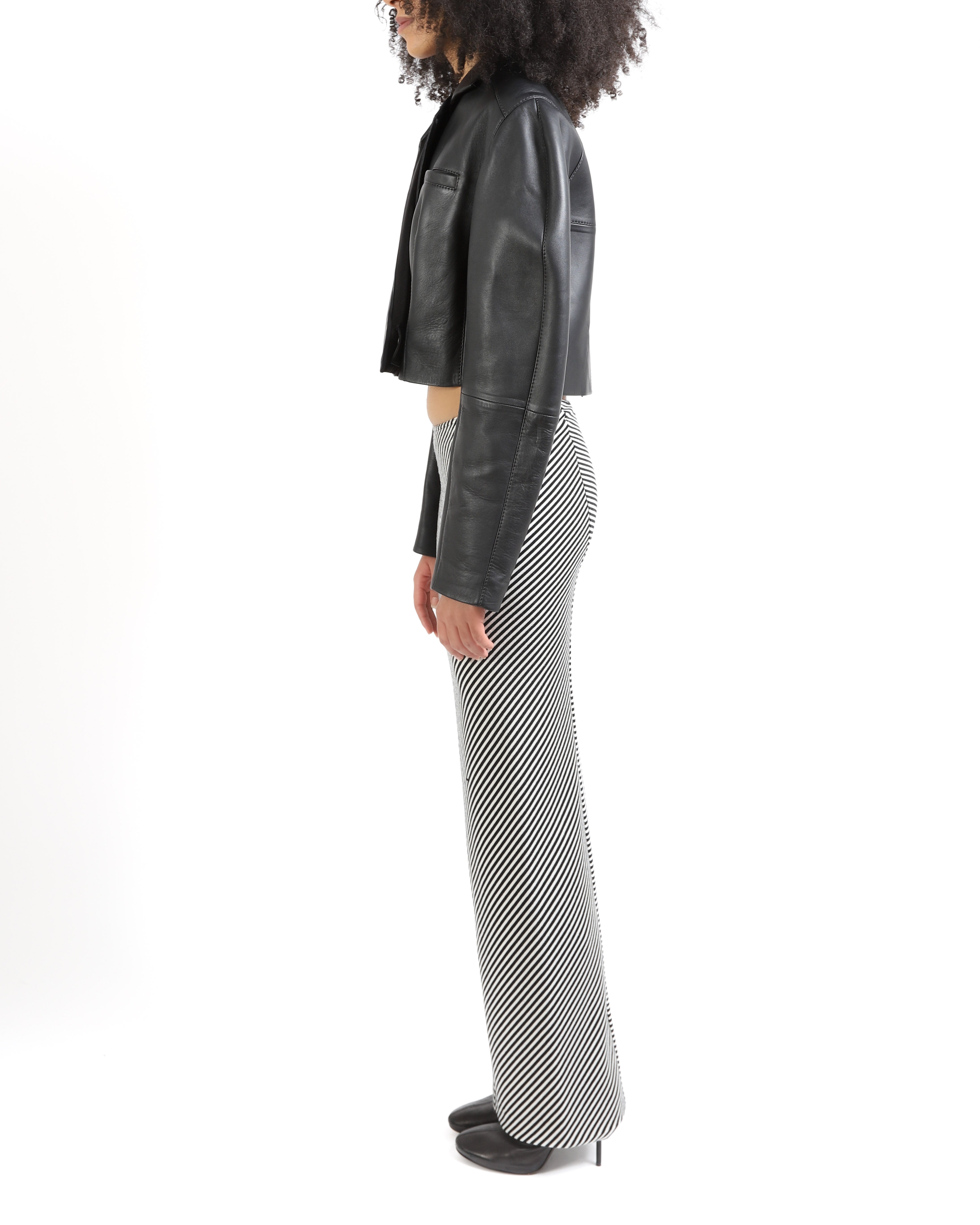 FW19 Low waisted Long Skirt in Black and White Striped Cotton