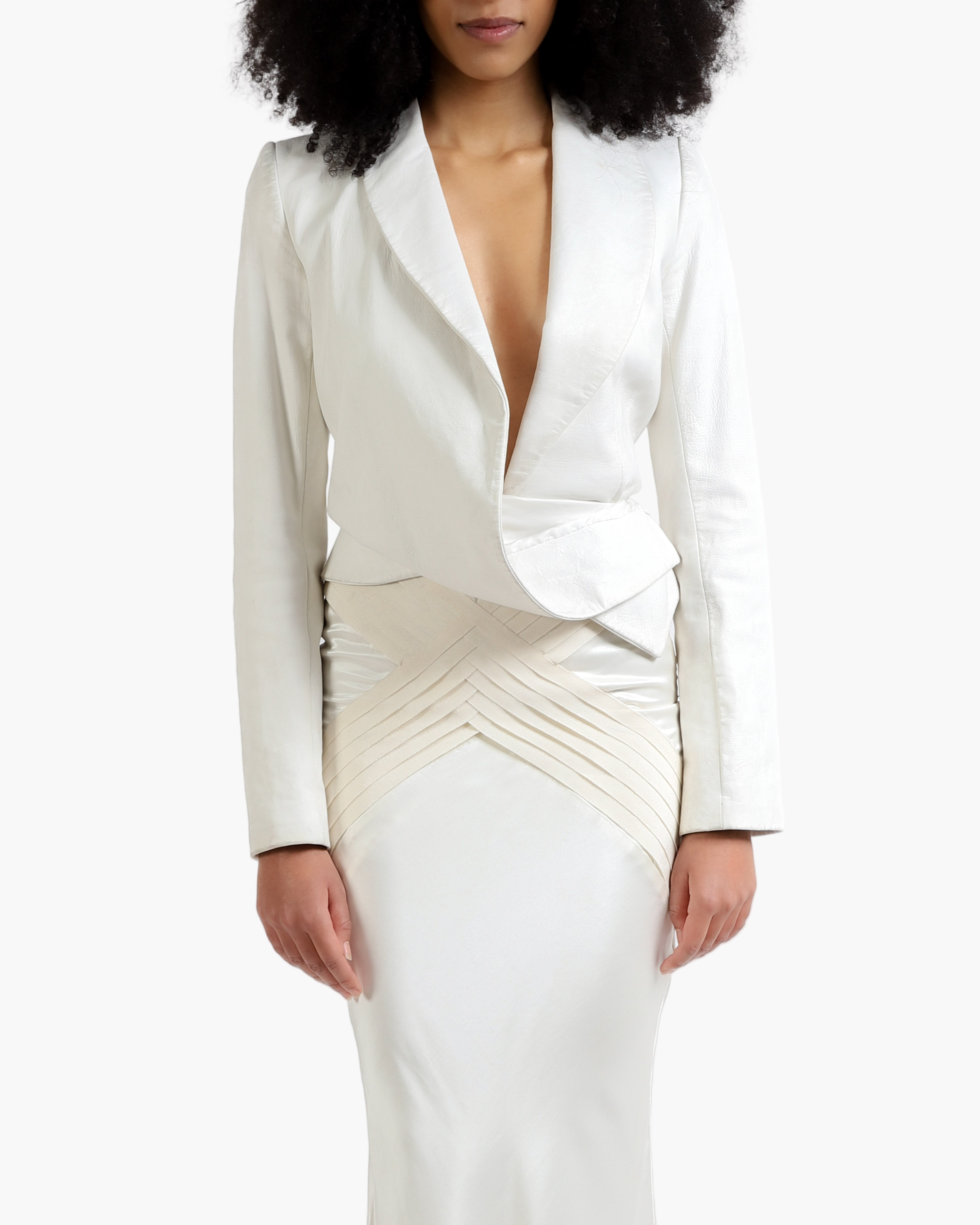 FW12 Asymmetrical Jacket with Lapel Collar in White Leather