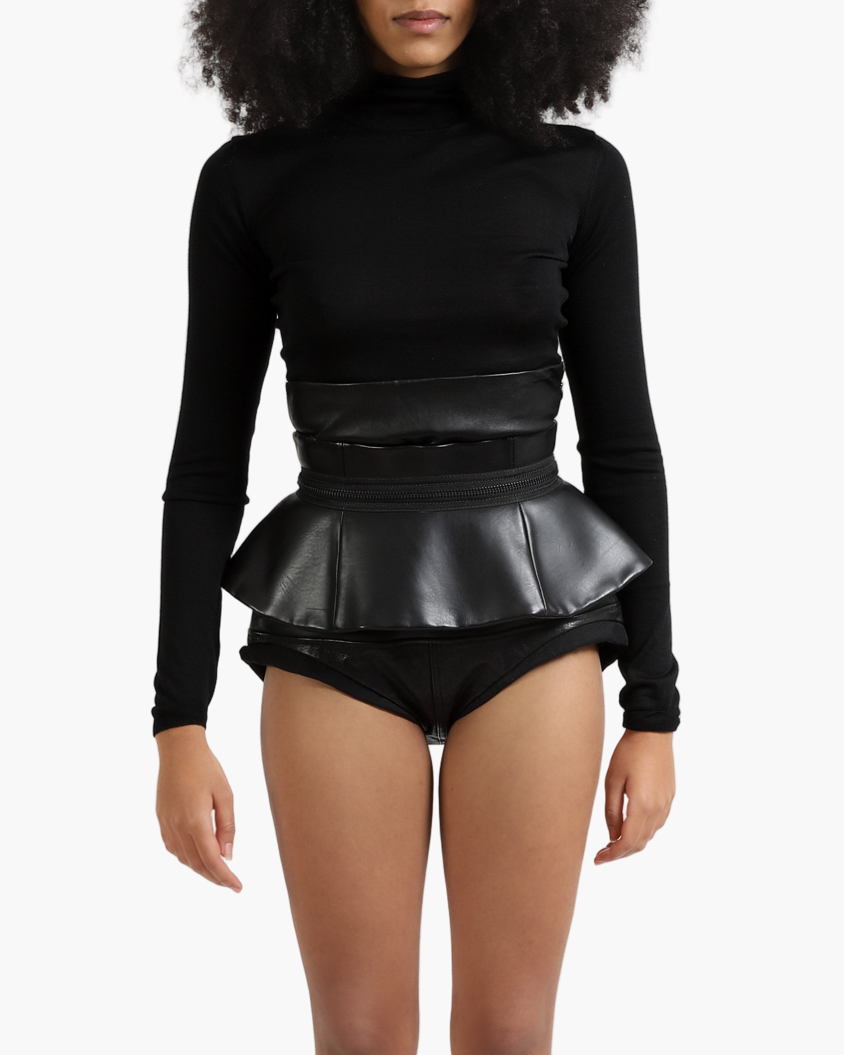 FW15 Flared Waist Belt with Zipper Detail in Black Leather