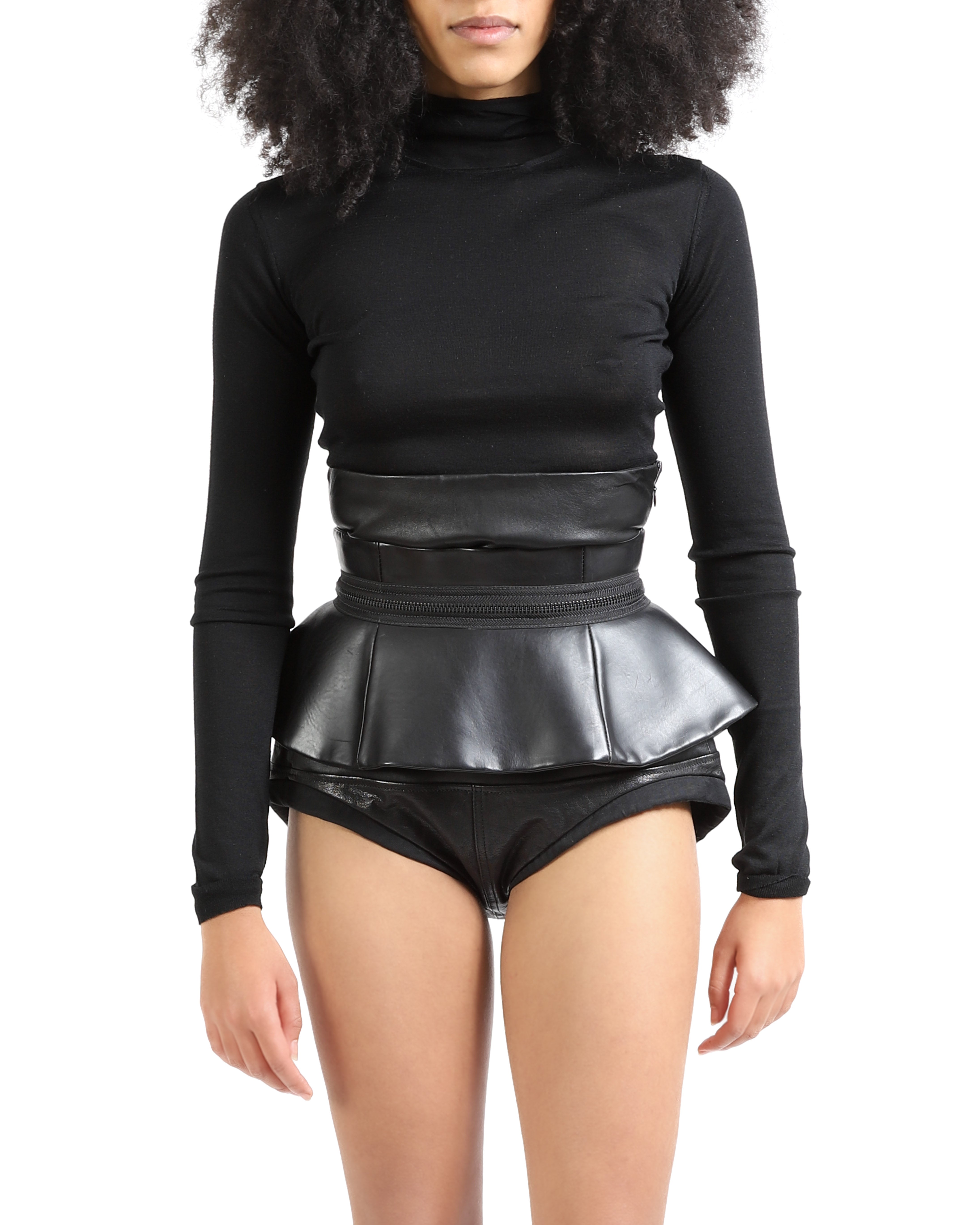 FW15 Flared Waist Belt with Zipper Detail in Black Leather