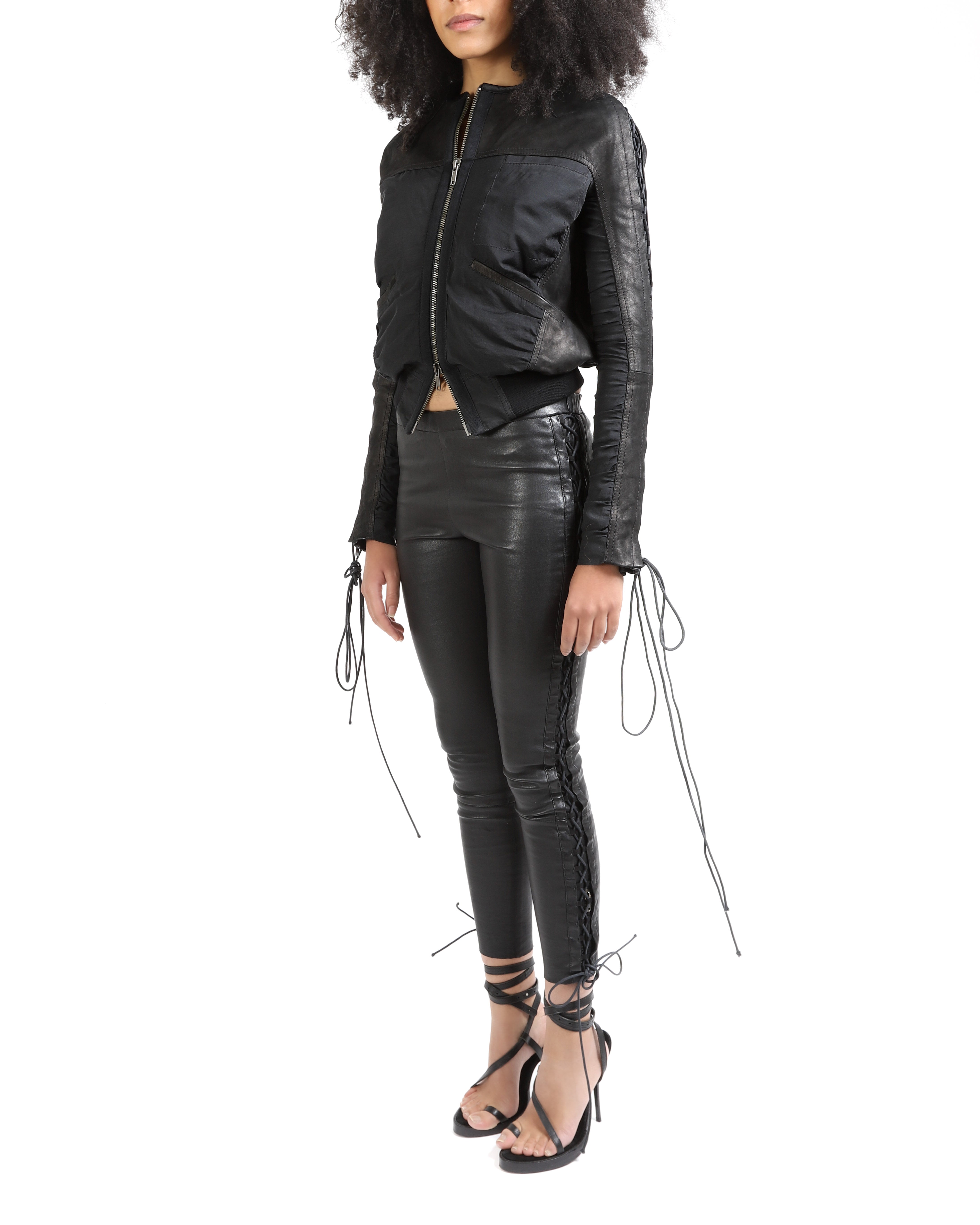 FW16 Leggings with Lacing Detail in Black Leather