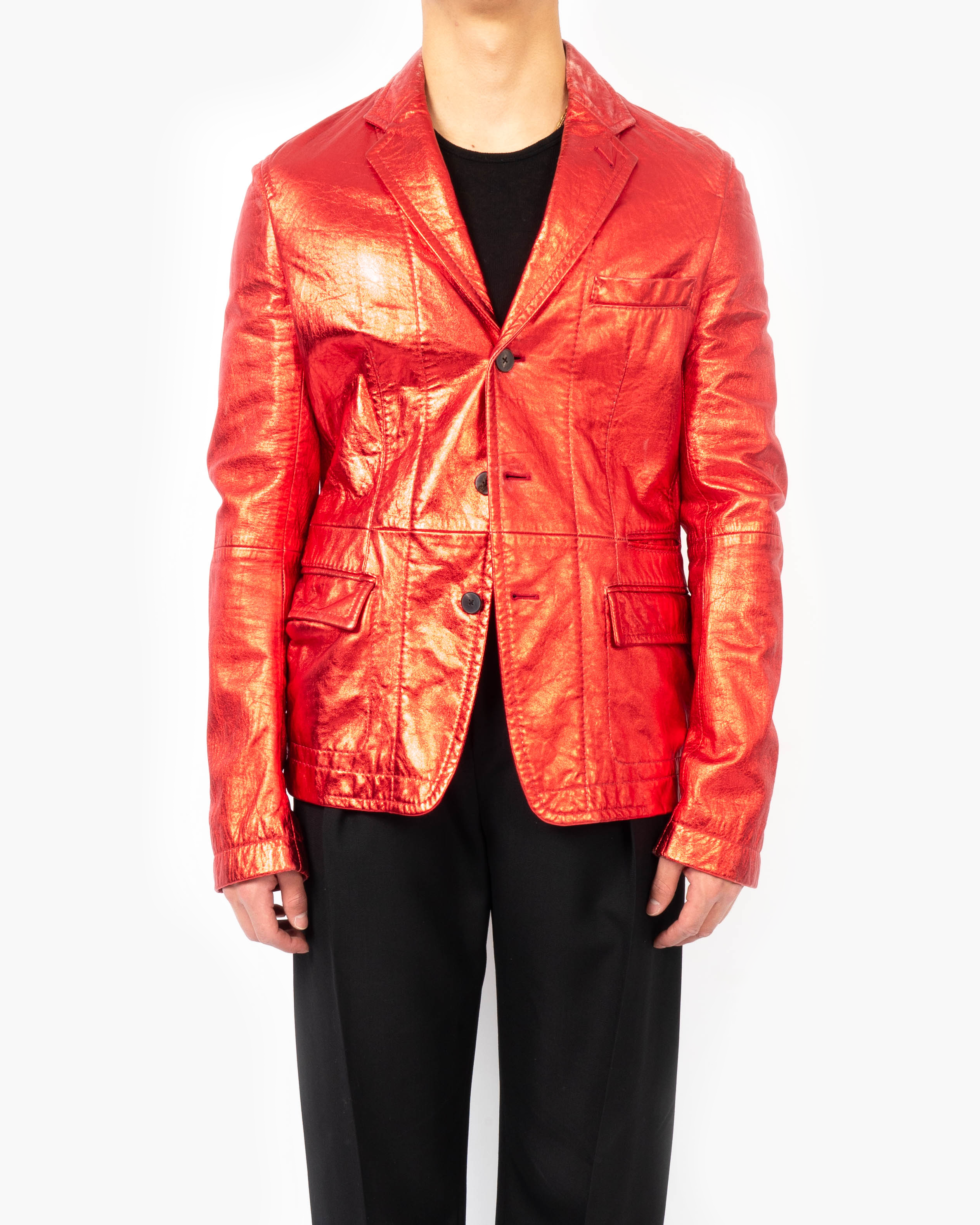 SS17 Red Metallic Leather Blazer