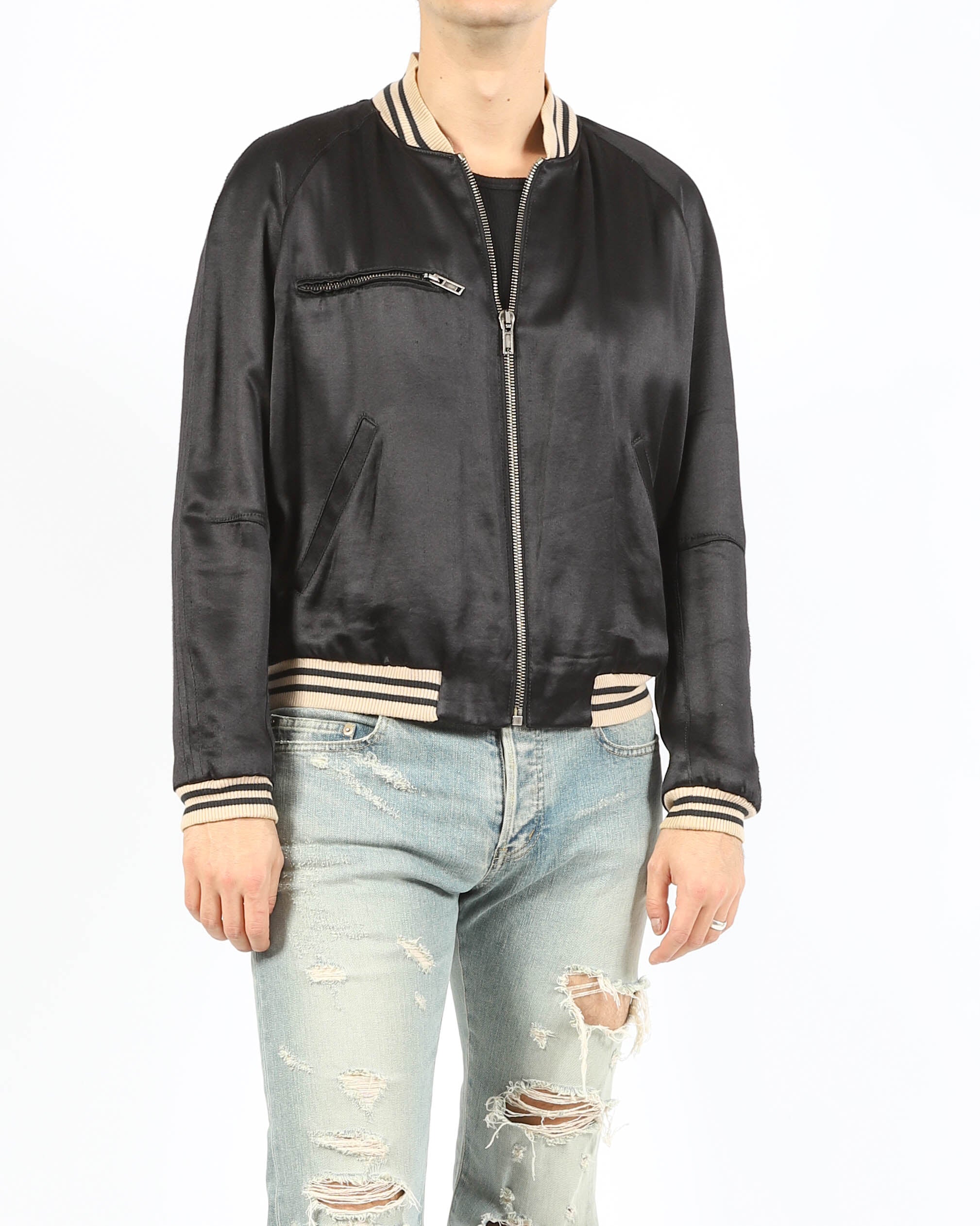 SS15 Boxy College Bomber in Black Silk