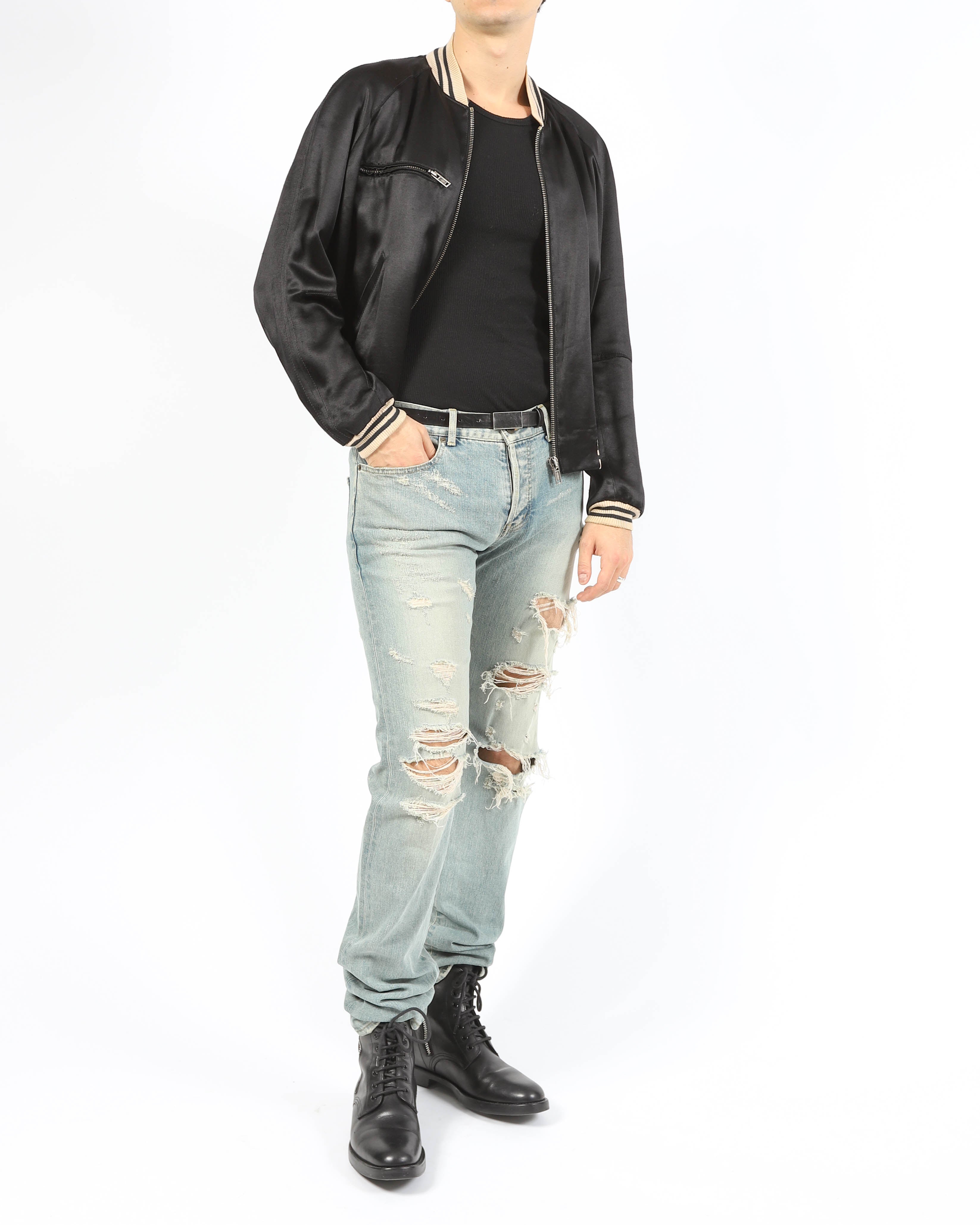 SS15 Boxy College Bomber in Black Silk