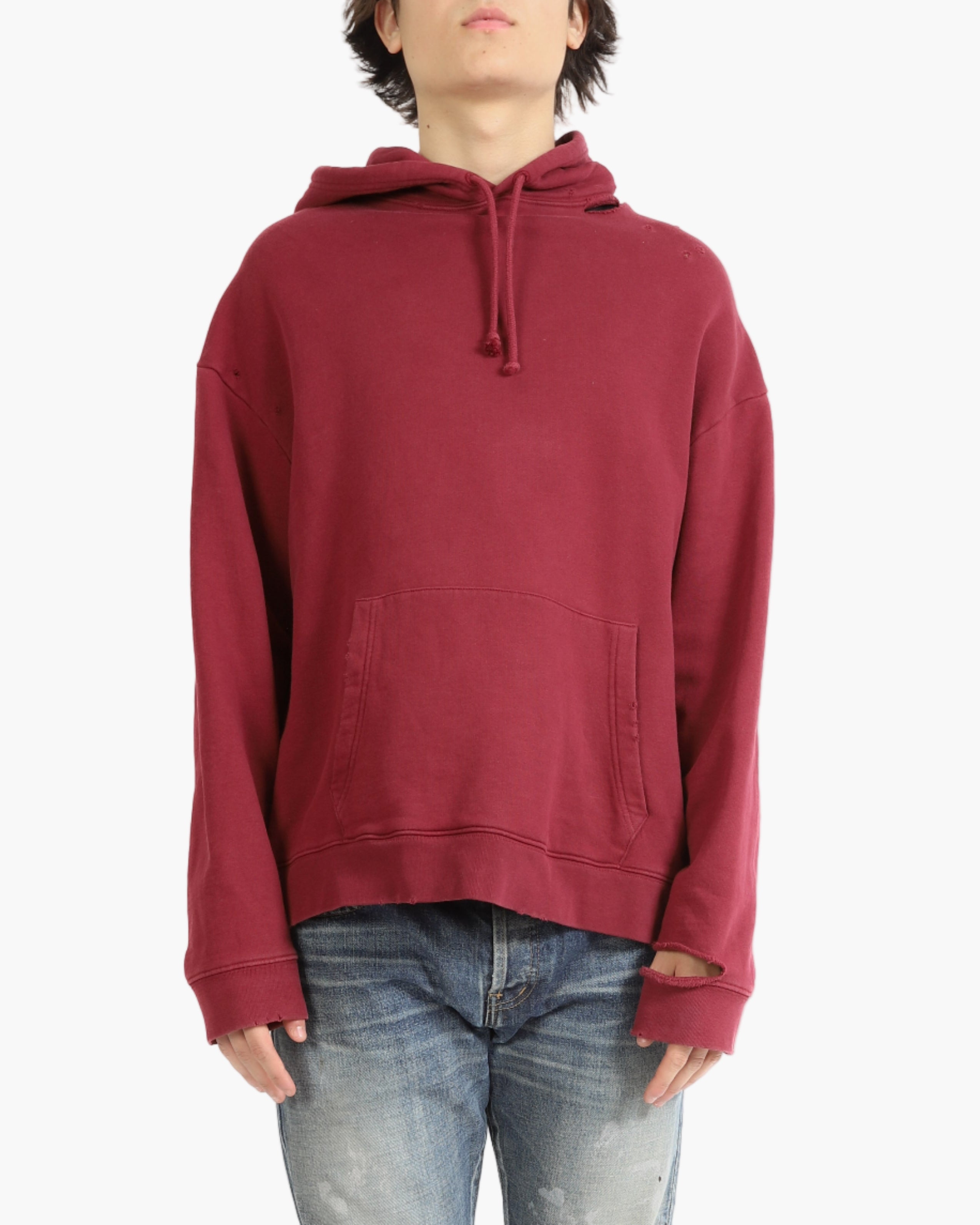 FW20 Distressed Nevada Hoodie in Burgundy Cotton