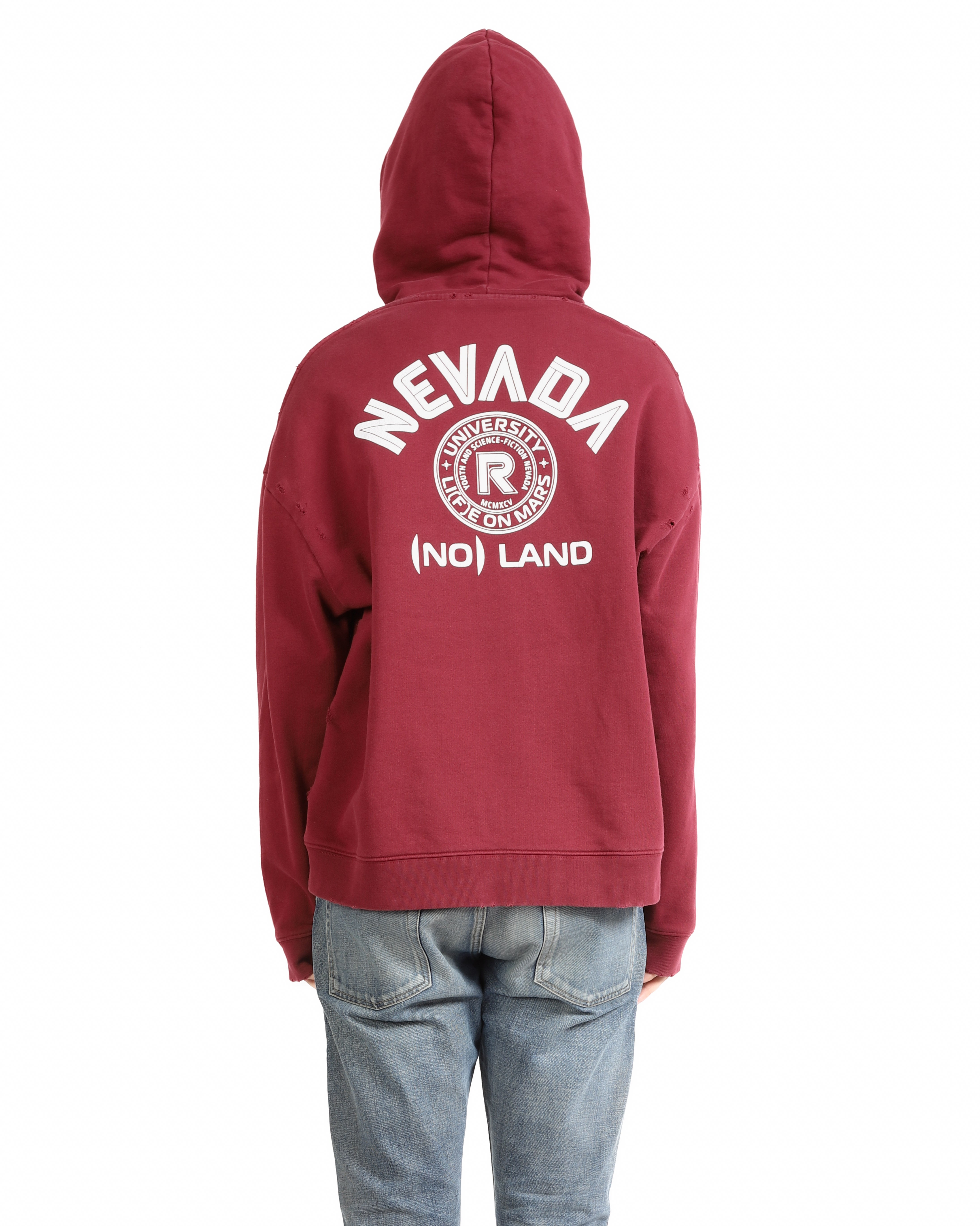 FW20 Distressed Nevada Hoodie in Burgundy Cotton