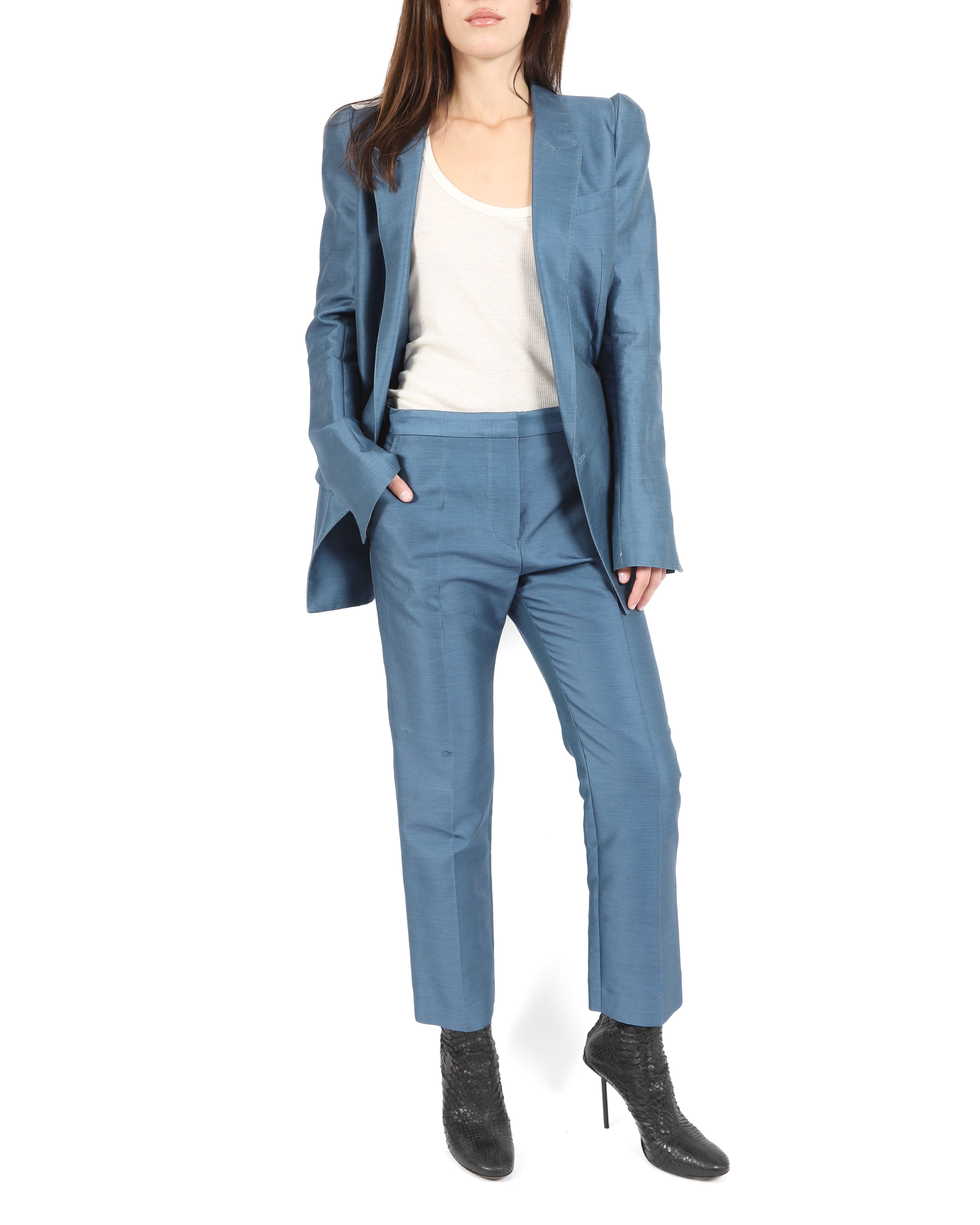 FW17 Oversized  3D Shoulder Blazer in Blue Cotton