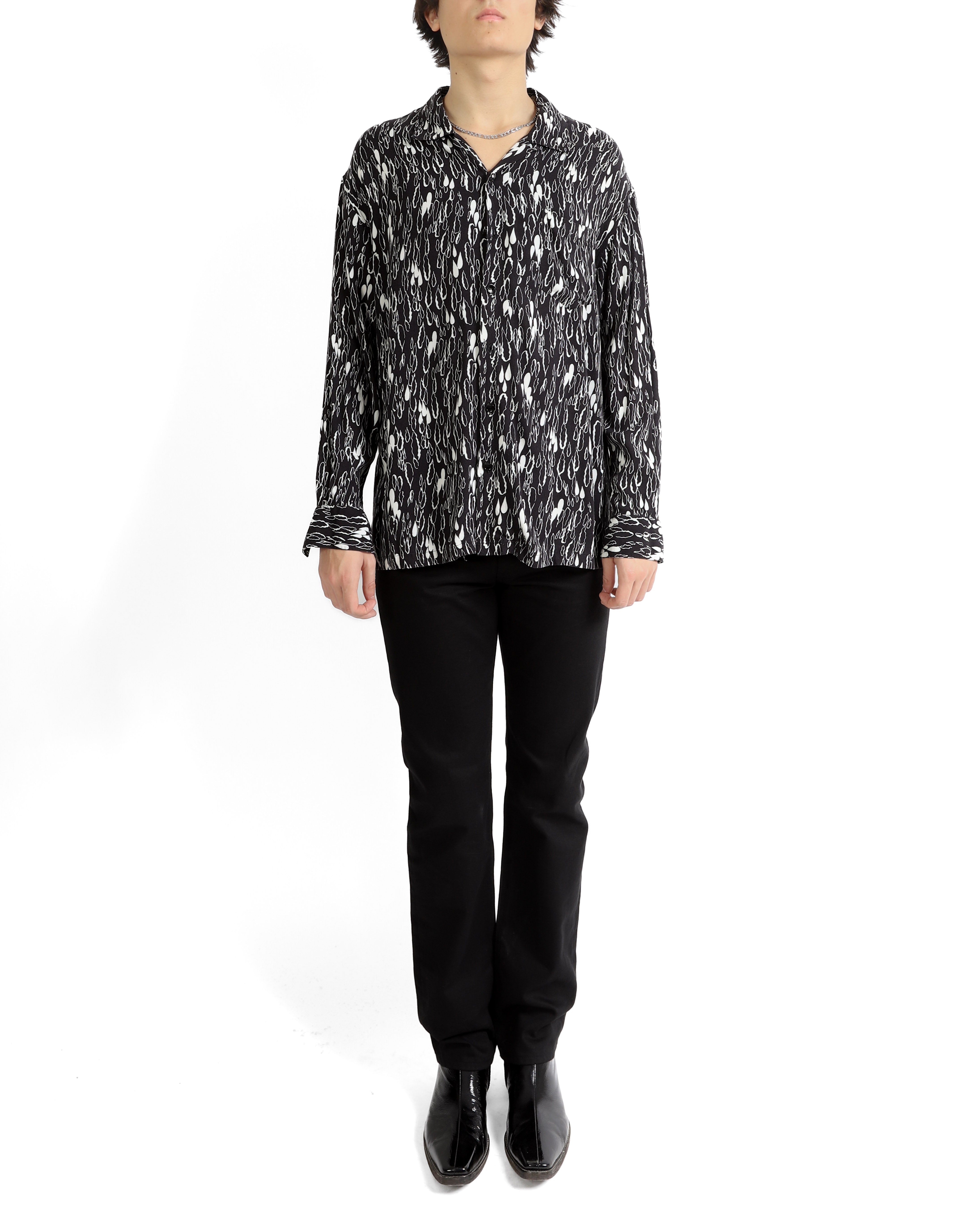 SS16 Blood Drop Print Shirt in Black & White Viscose
