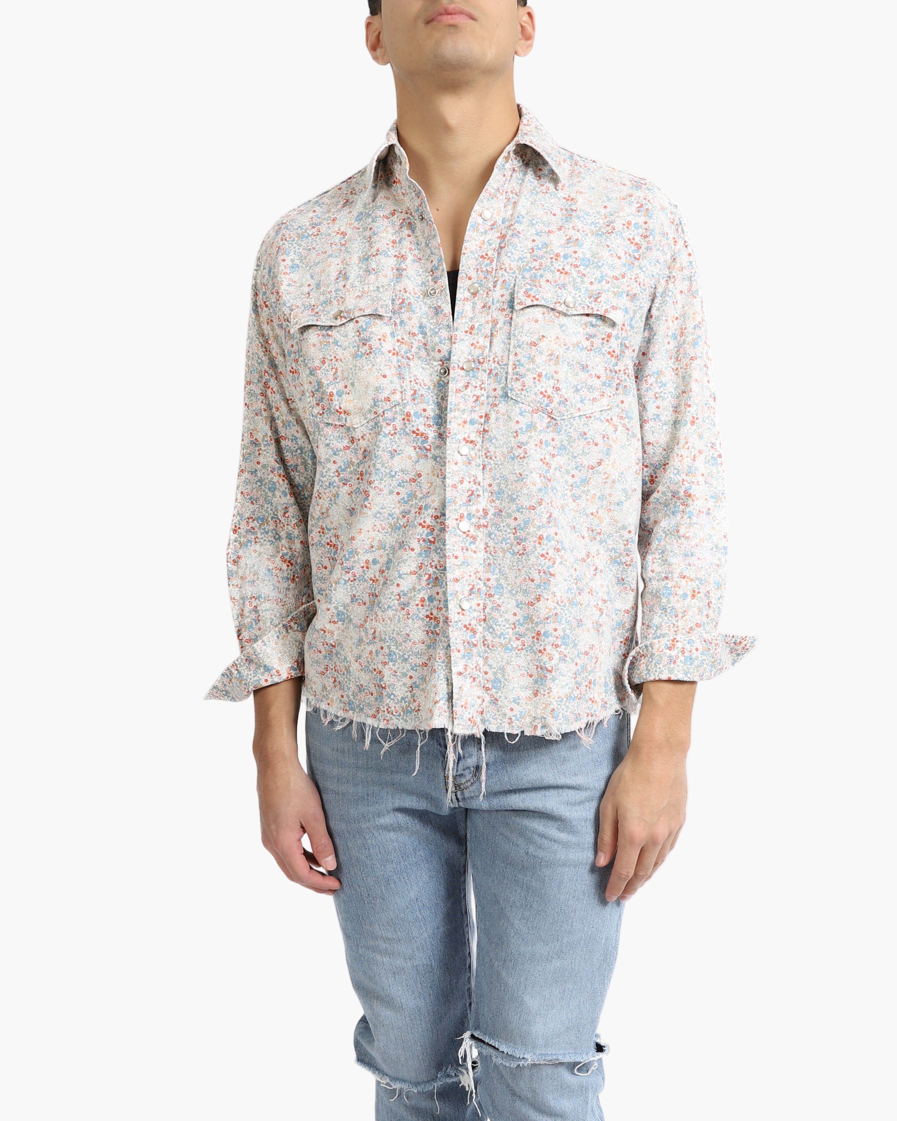 SS16 Raw Hem Shirt in Multicolor Floral Cotton