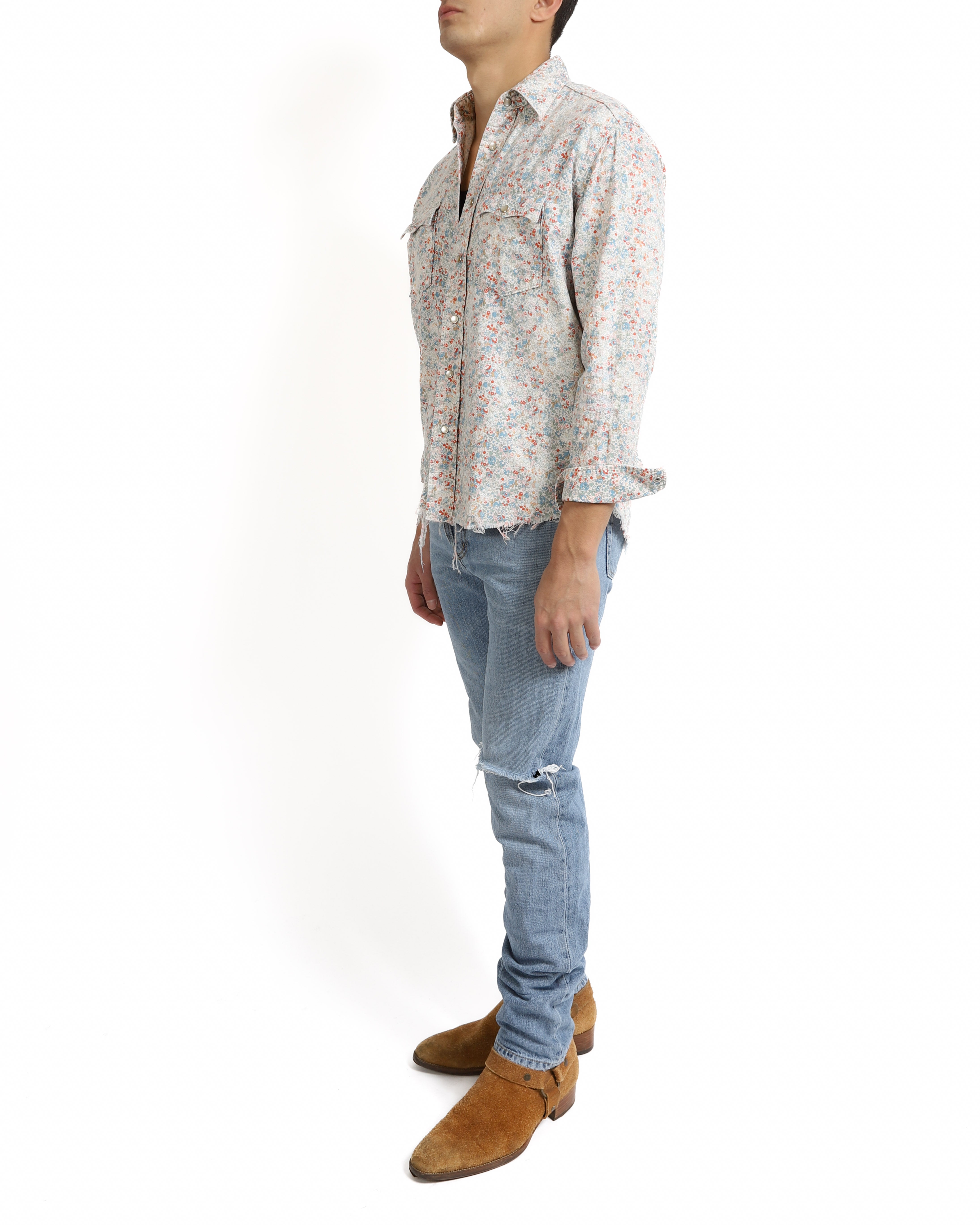 SS16 Raw Hem Shirt in Multicolor Floral Cotton