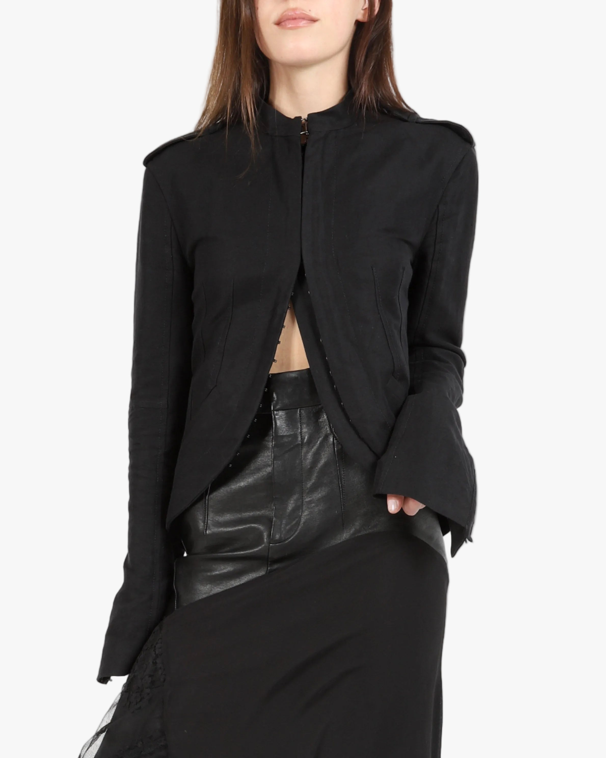 FW17 Belted Military Jacket in Black Cotton