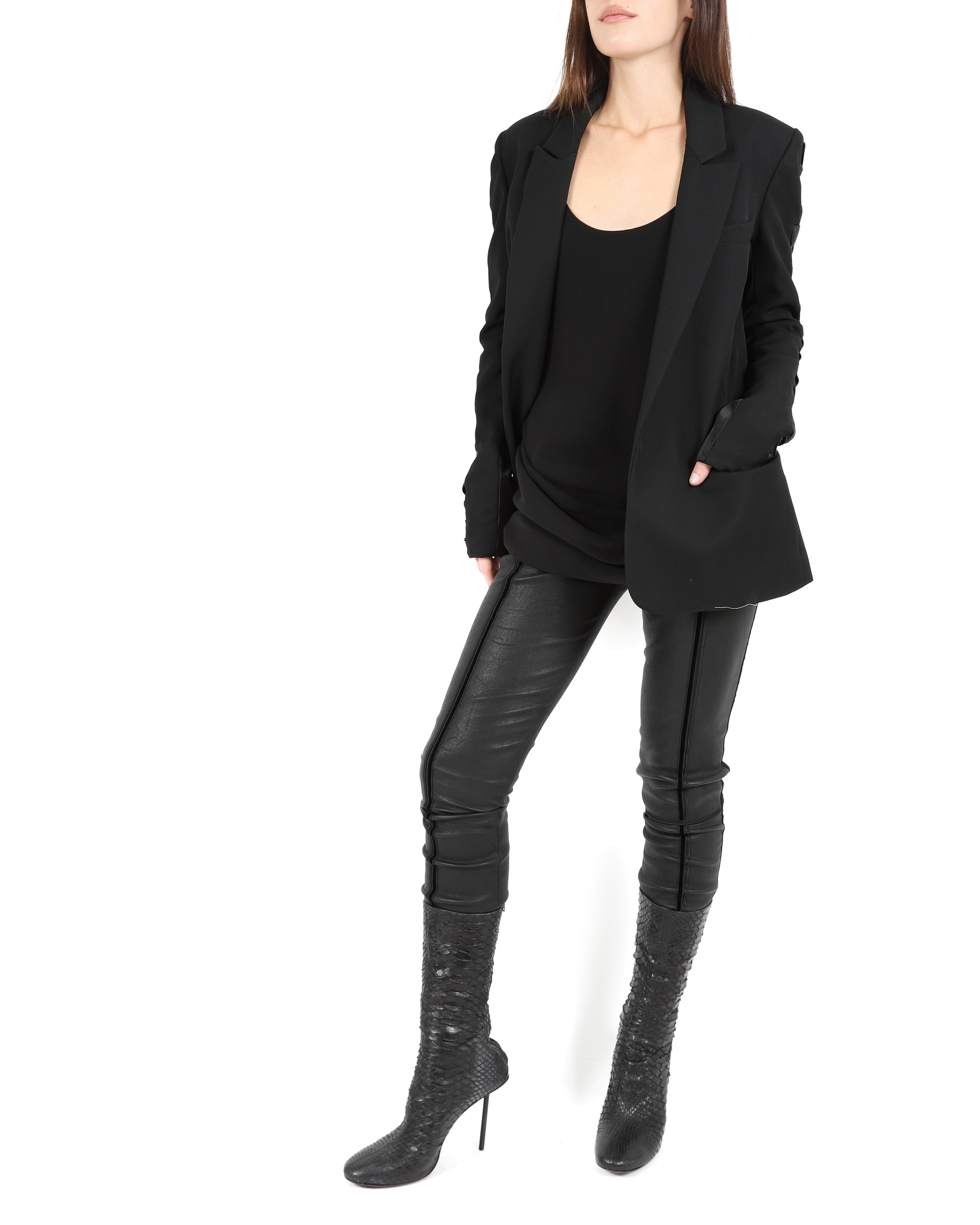 FW20 Silk Insert Sleeve Blazer in Black Wool