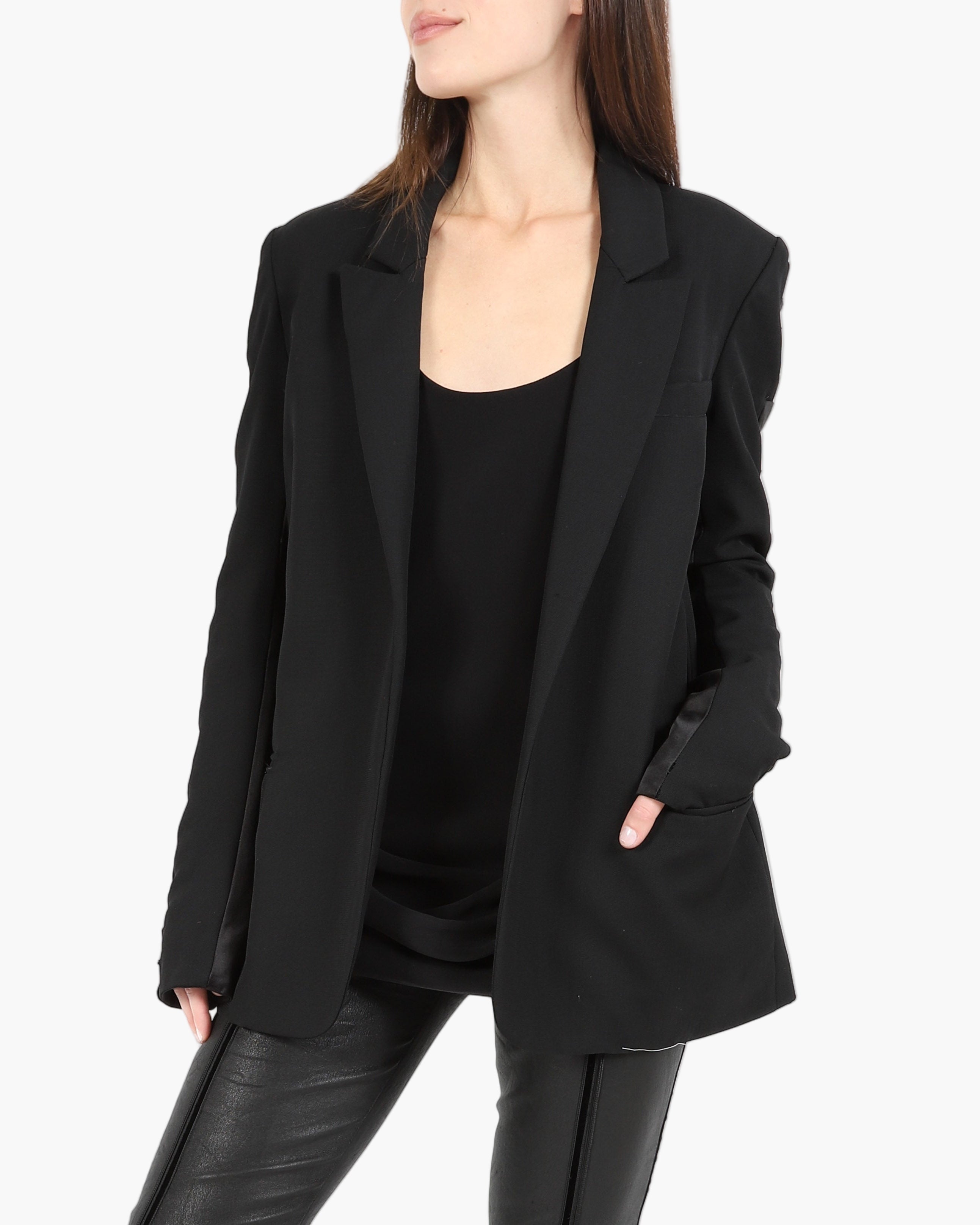 FW20 Silk Insert Sleeve Blazer in Black Wool