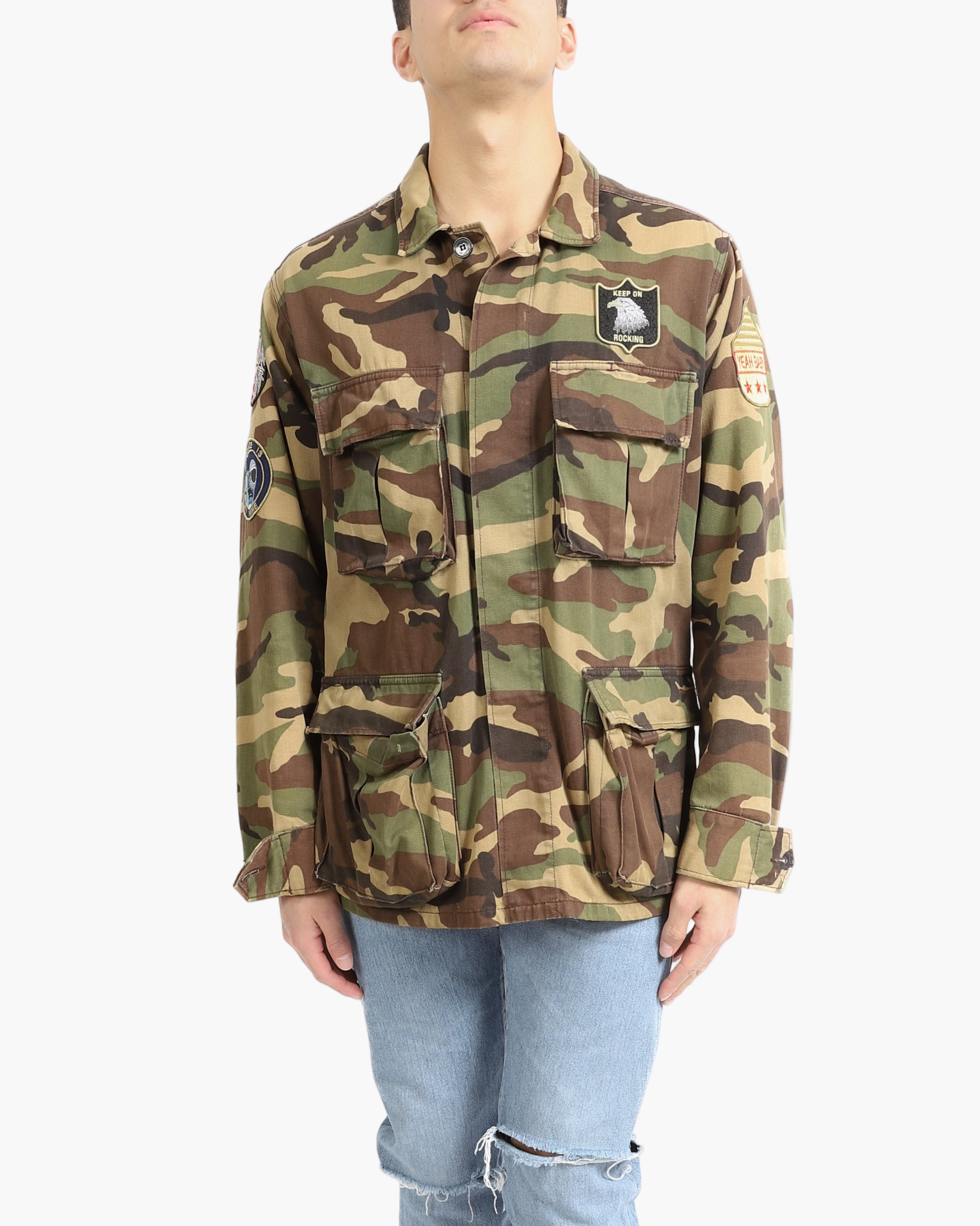 SS16 Patched Camo Jacket in Cotton