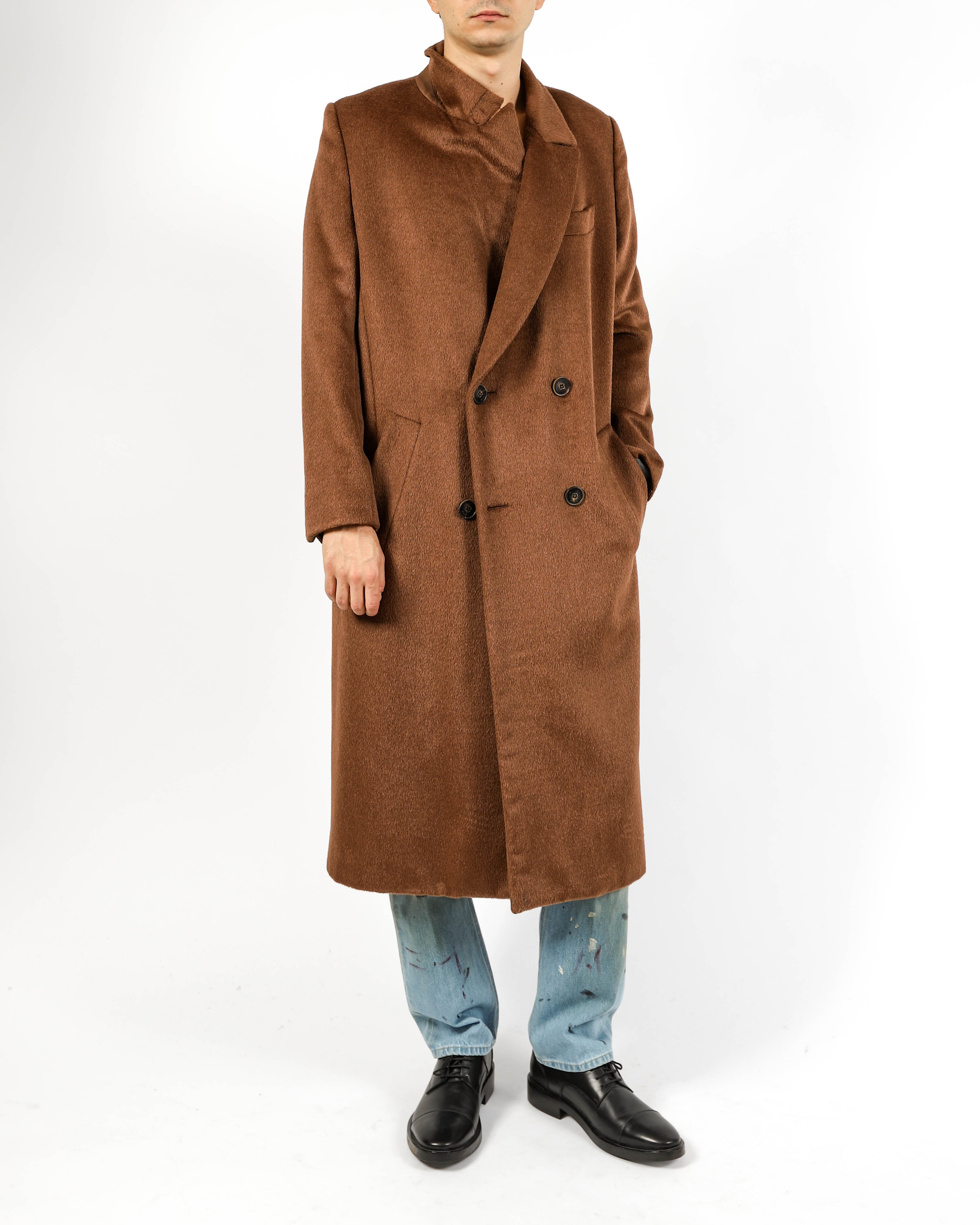 FW16 Double Breasted Coat in Brown Mohair