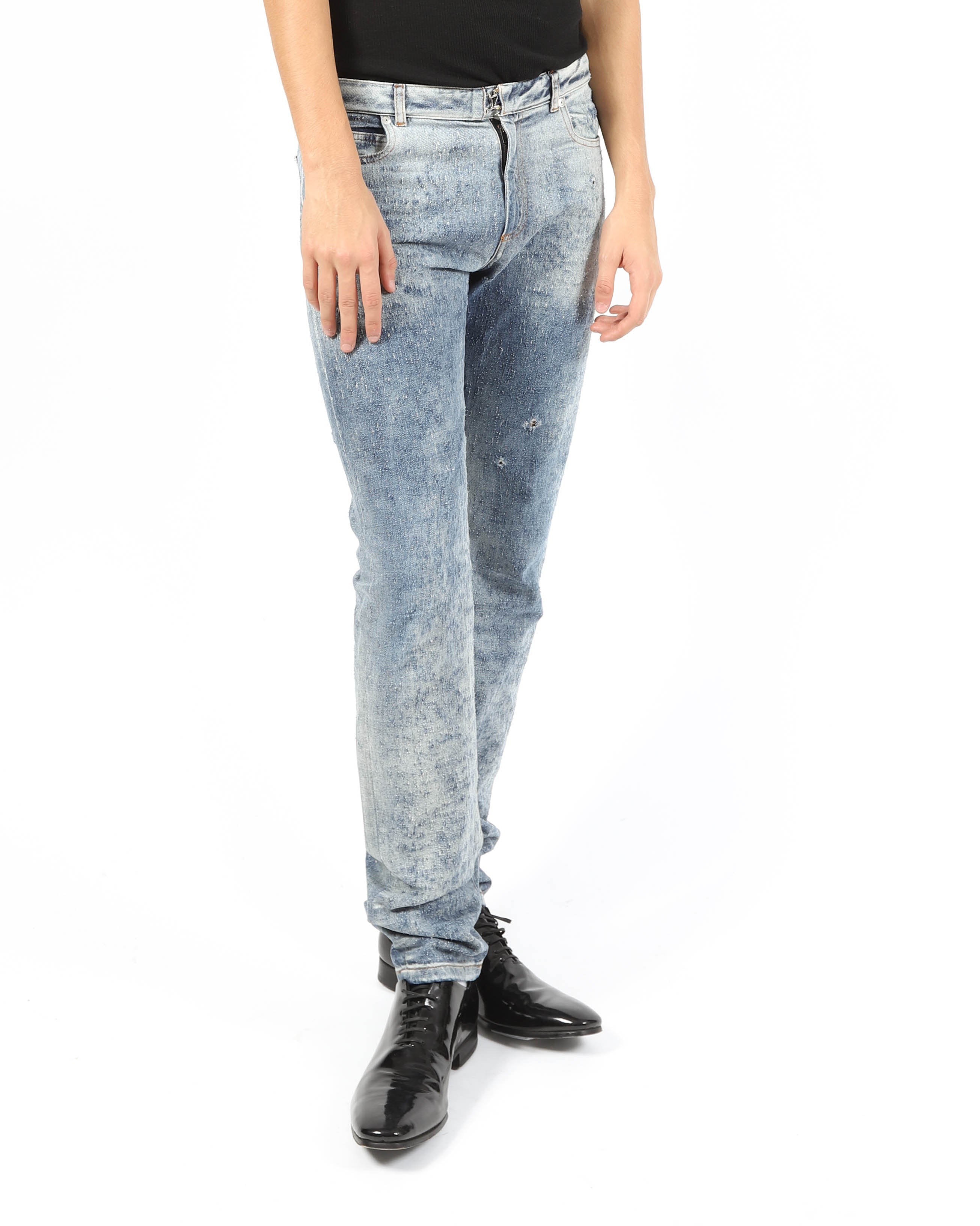 FW15 Slim Fit Jeans in Distressed Pilled Denim