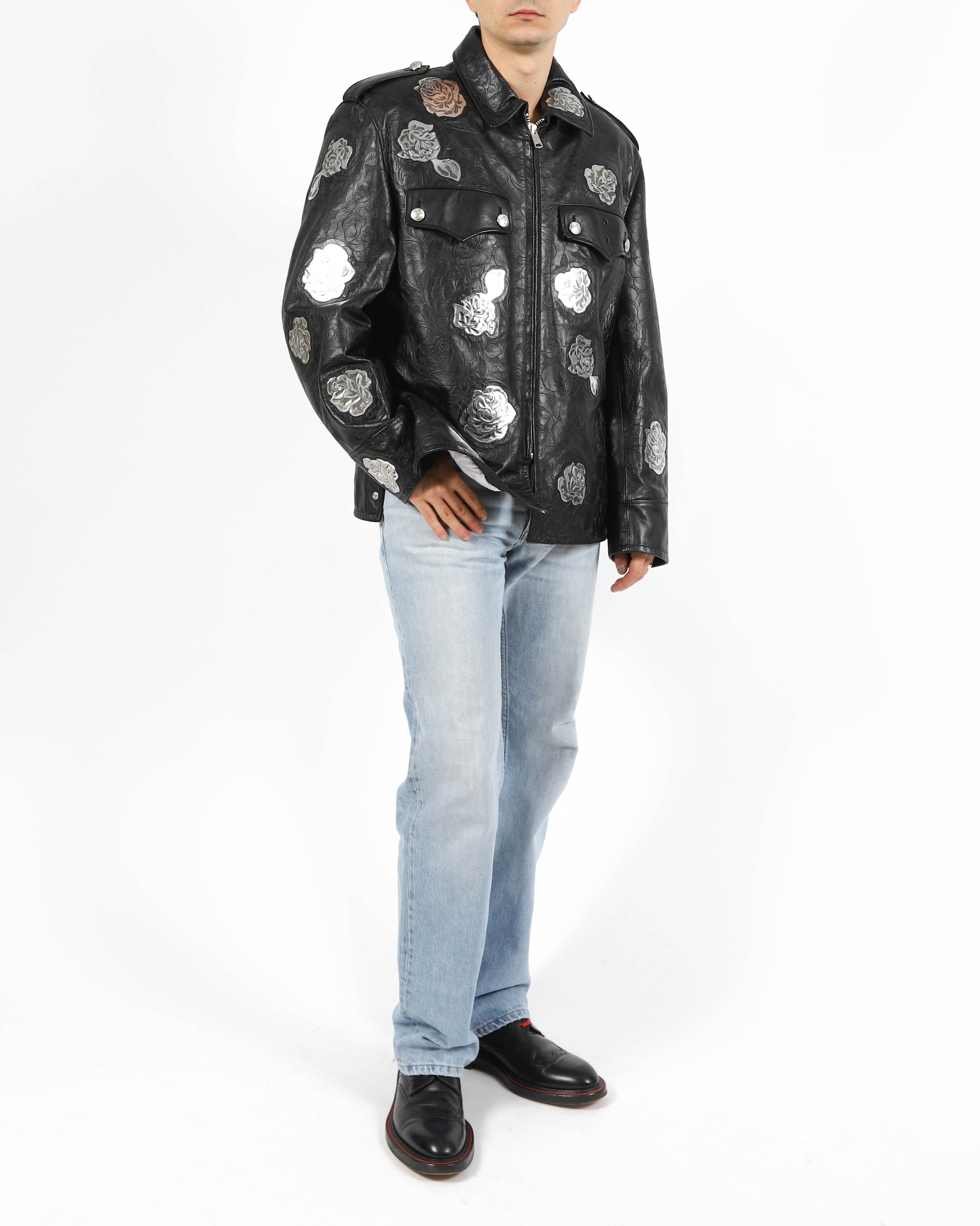 FW17 Rose Metal Appliqué Police Leather Jacket