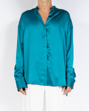 Load image into Gallery viewer, FW19 Dali Lagoon Blue Oversized Mandarin Silk Shirt