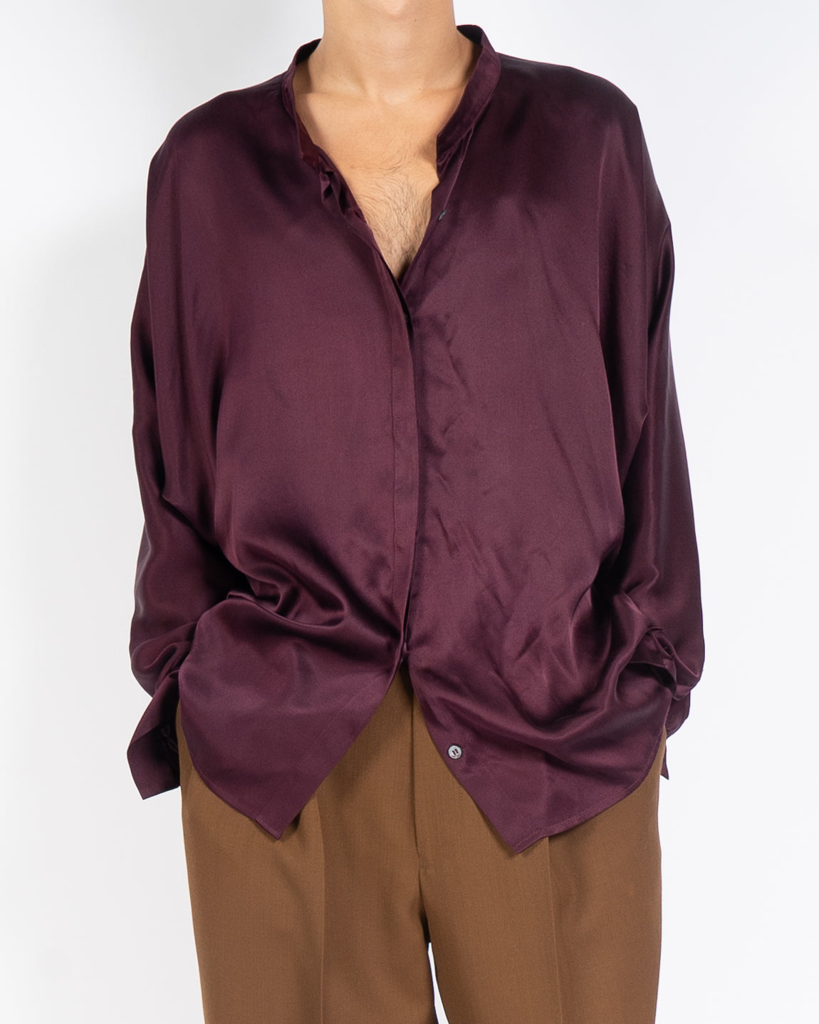 SS12 Oversized Purple Washed Silk Mandarin Shirt
