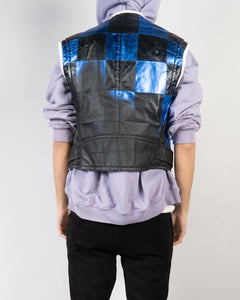 SS17 Checked Metallic Leather Biker Waistcoat