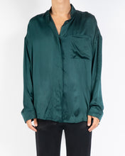 Load image into Gallery viewer, FW14 Green Oversized Mandarin Silk Shirt