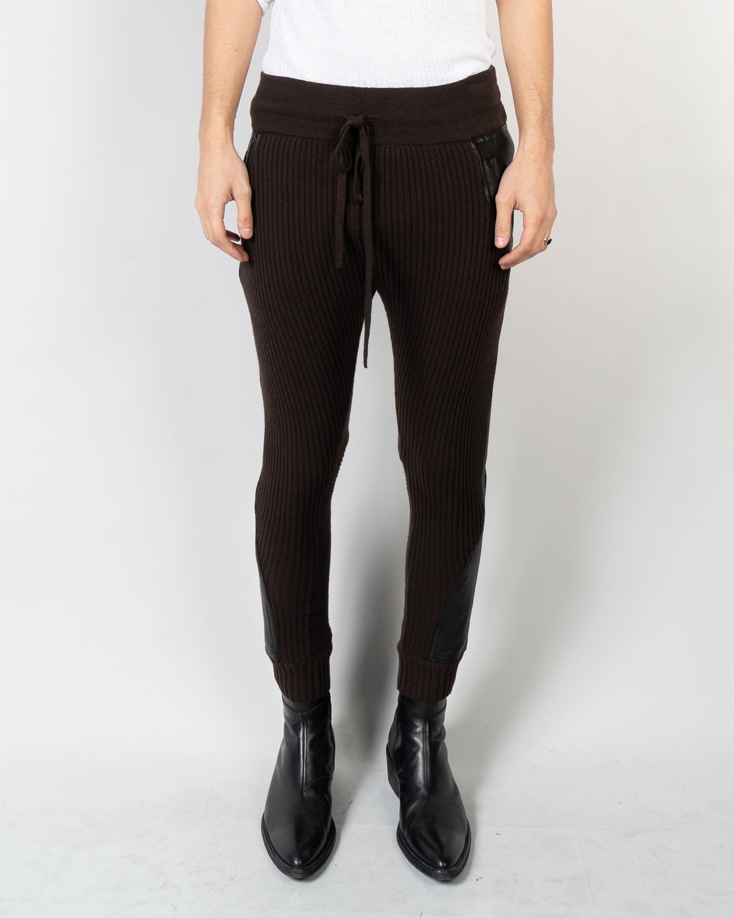 FW17 Brown Leather Patched Lounge Trousers