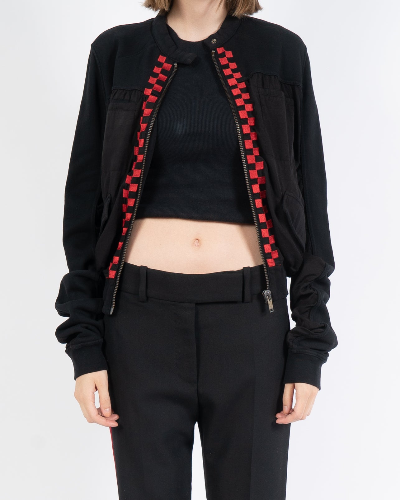 FW19 Red Embroidered Cropped Perth Bomber
