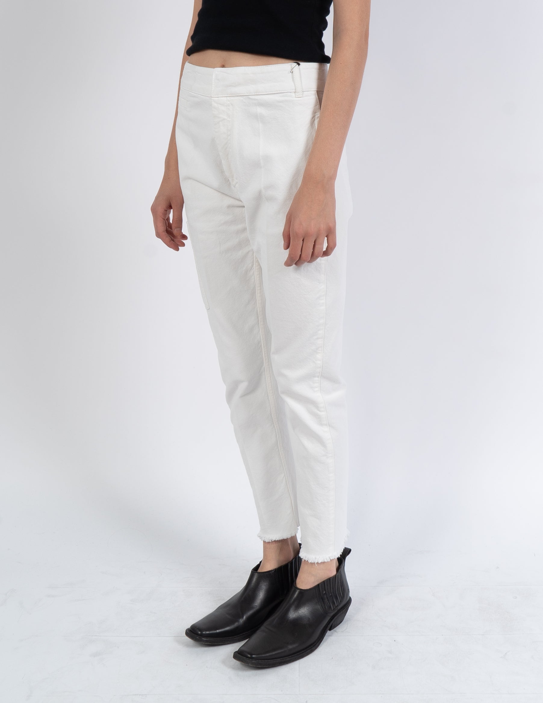 FW19 White Cropped Denim Trousers