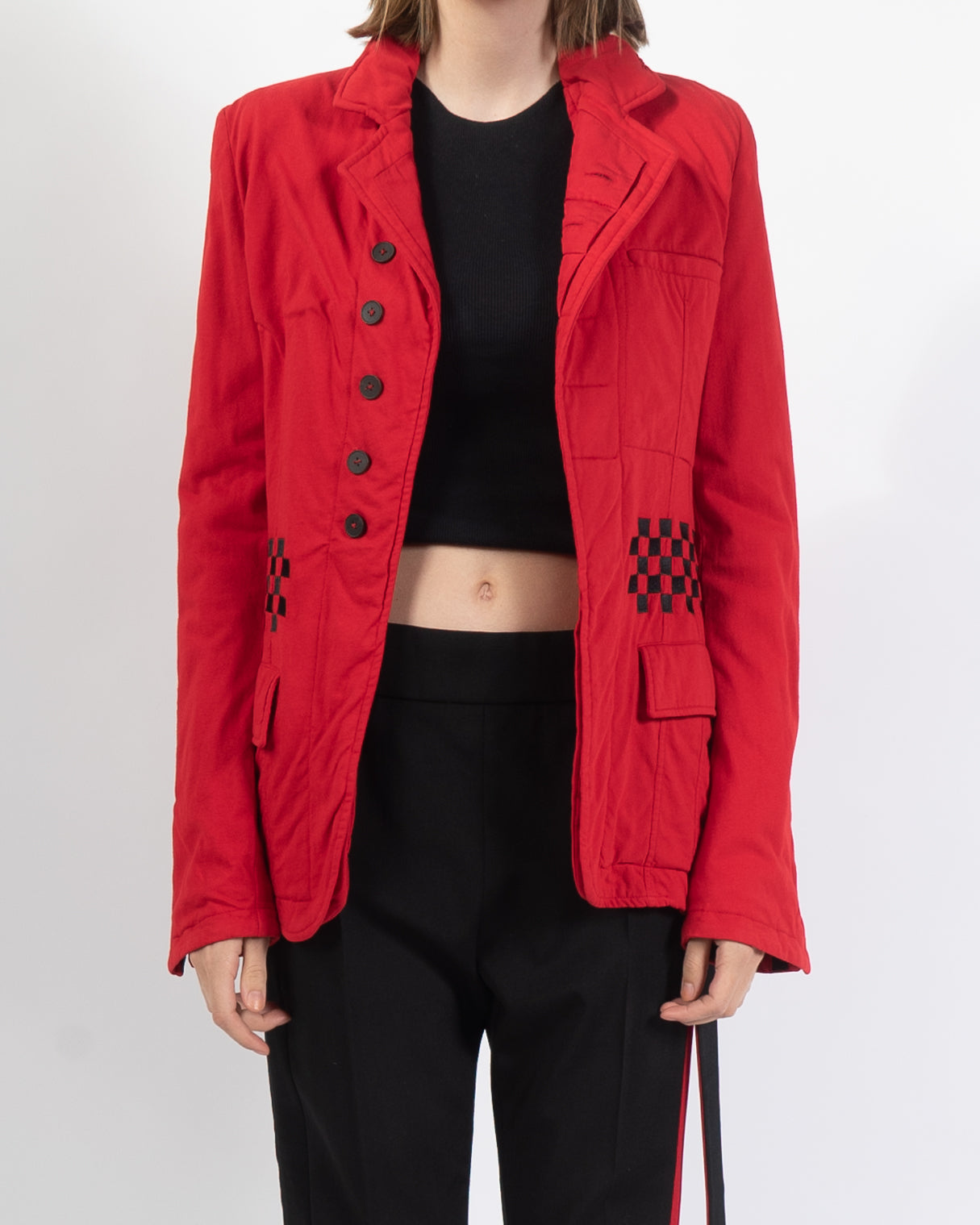 FW19 Red Embroidered Checkered Jersey Jacket
