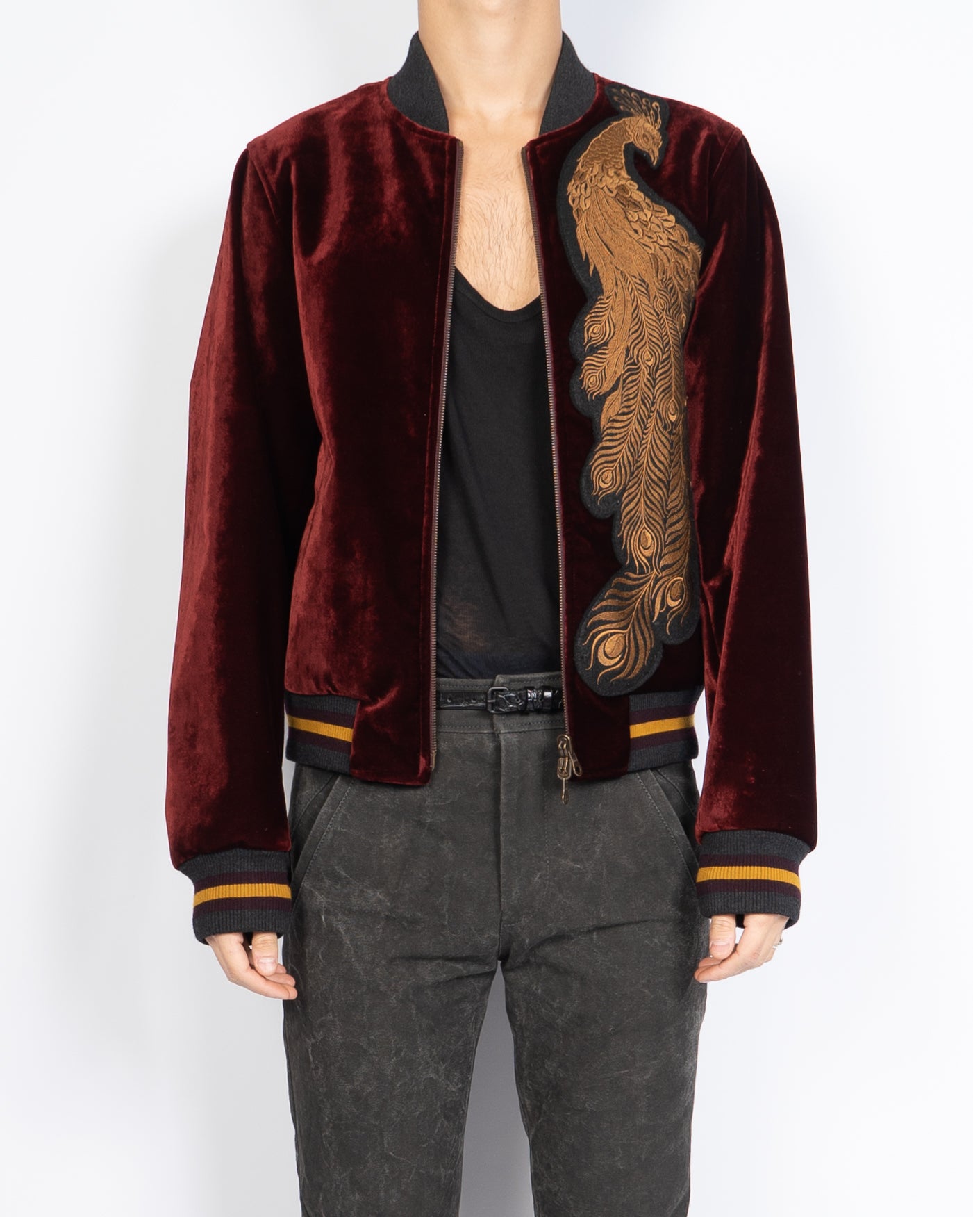 FW16 Peacock Velvet Bomber