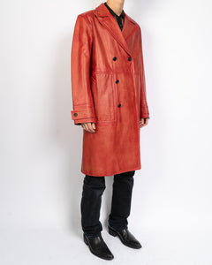 FW17 Blood Orange Painted Leather Double Breasted Coat