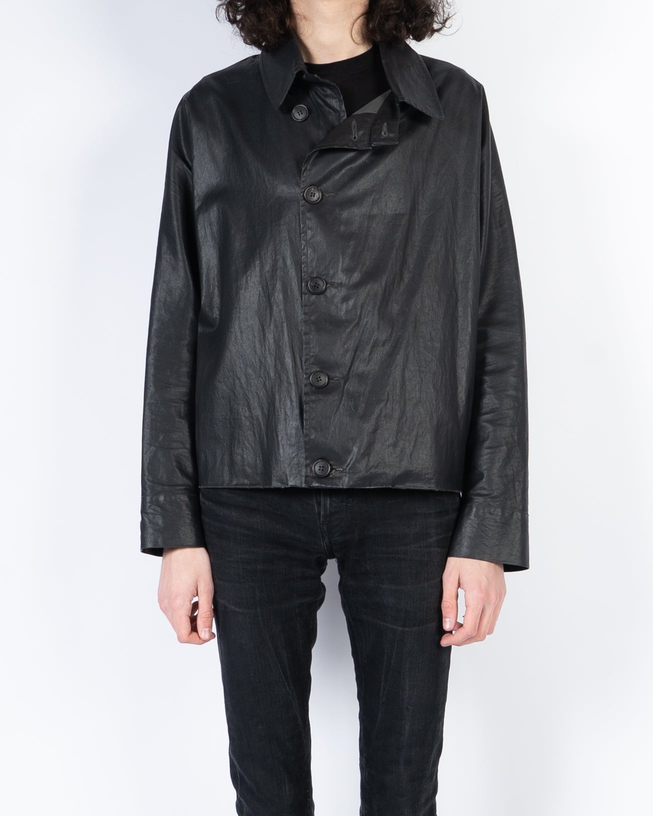 Black Waxed Buttoned Jacket