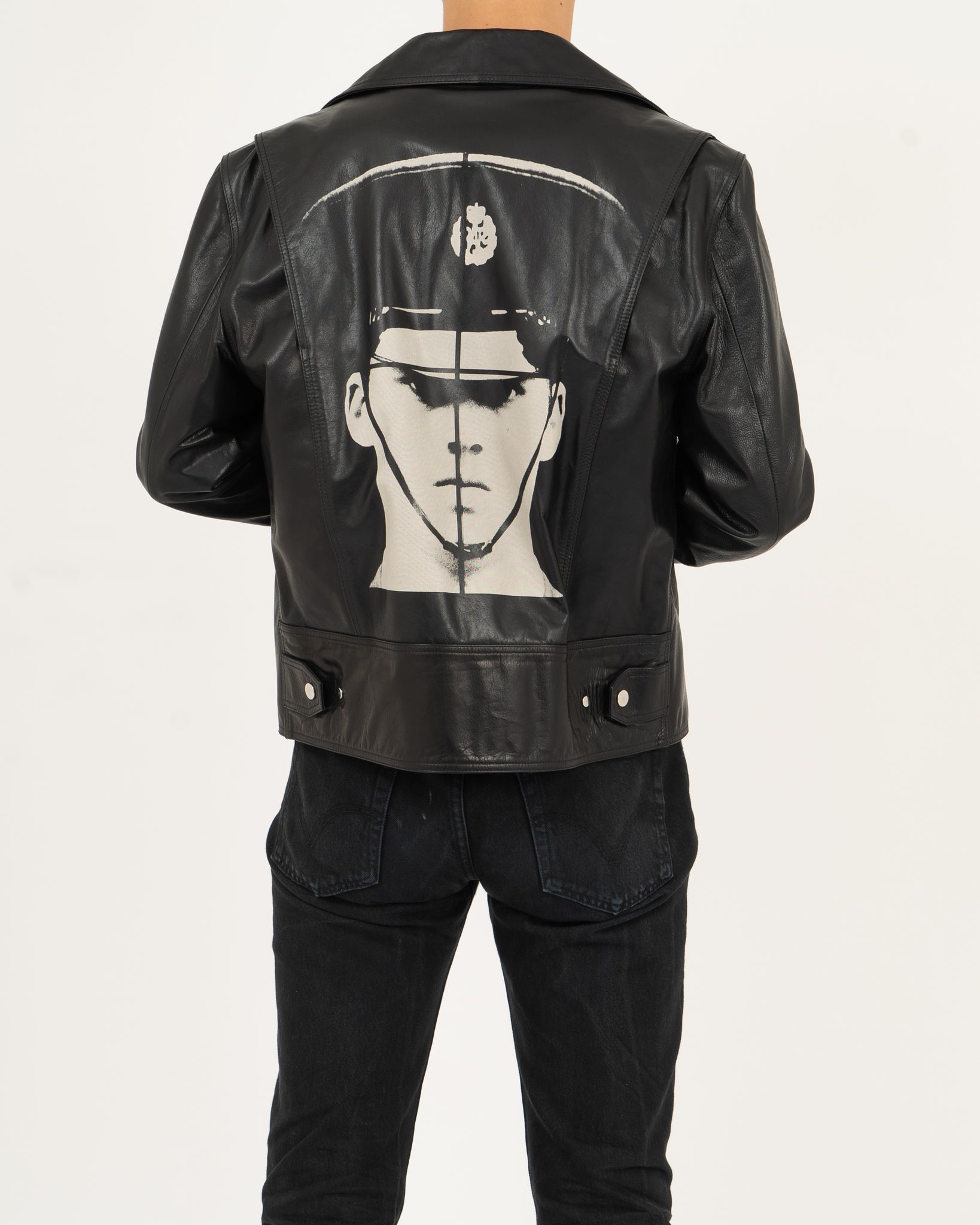 Police Man Printed Calf Leather Biker Jacket – Backyardarchive