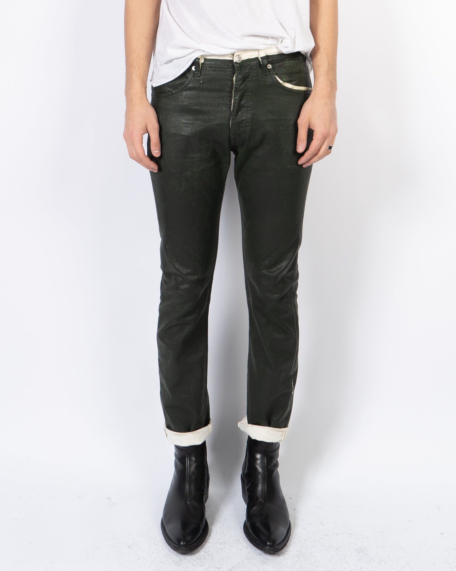 Black Painted Waxed Trousers