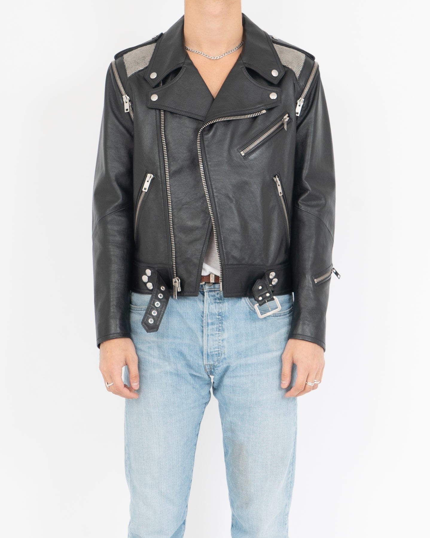 Leather Biker Jacket with Metall Insert